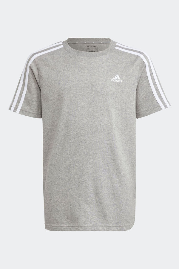 adidas Grey Essentials 3 Stripes 100% Cotton T-Shirt