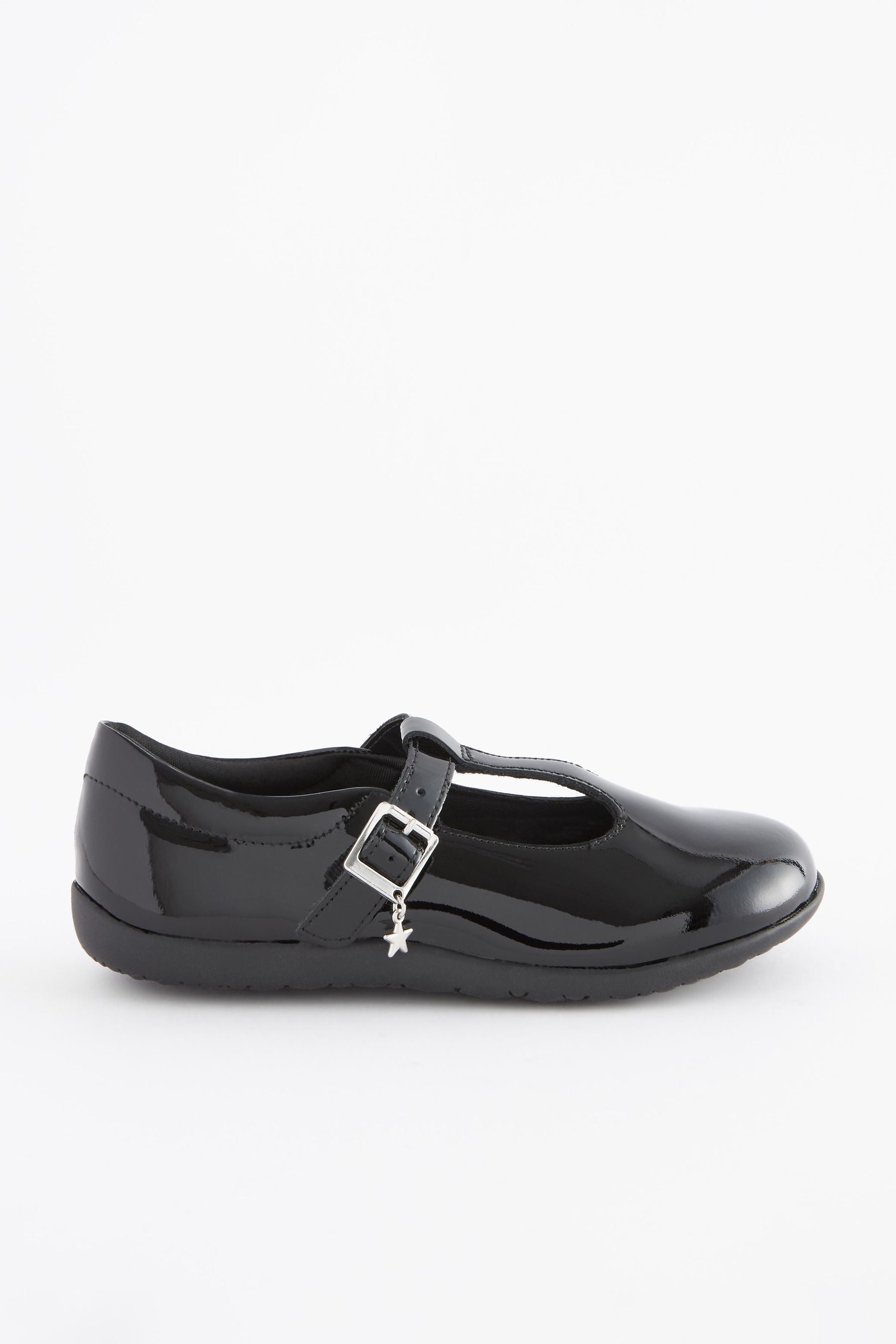 Black Patent School Leather T-Bar Shoes