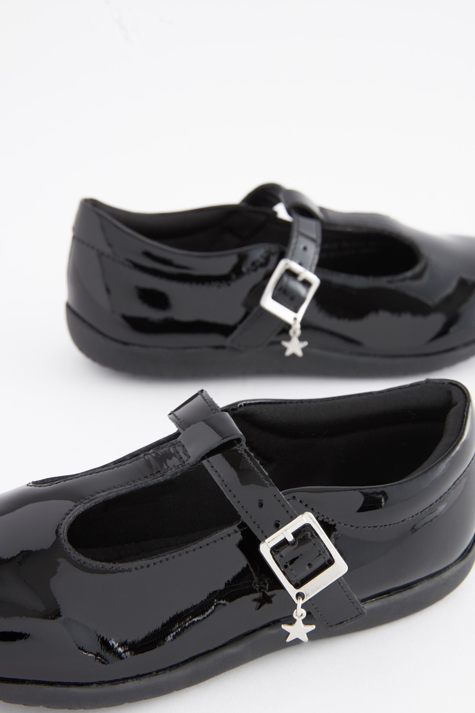 Black Patent School Leather T-Bar Shoes