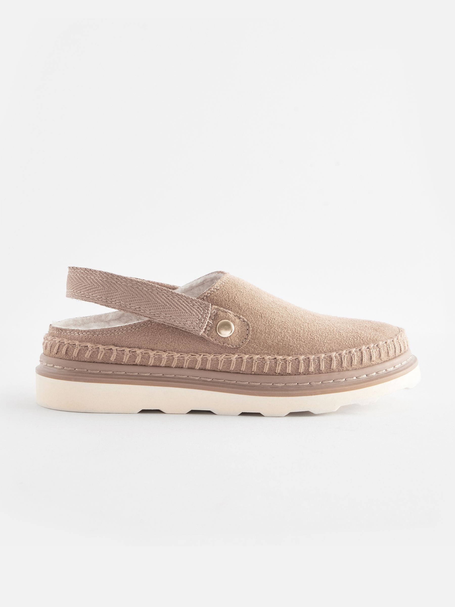 Neutral Beige Borg Lined Clogs