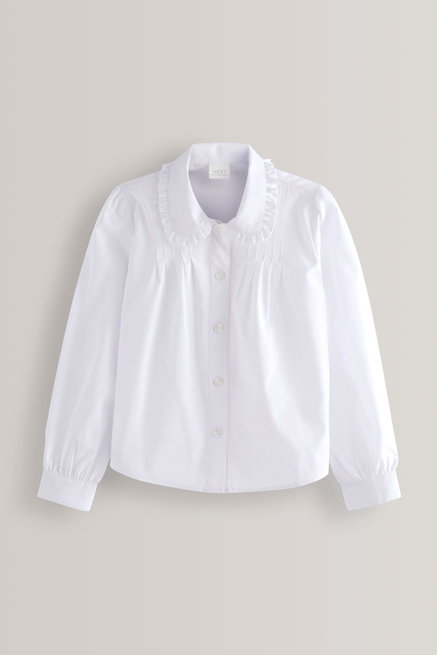 White Long Sleeve Ruffle Collar School Shirt (3-14yrs)