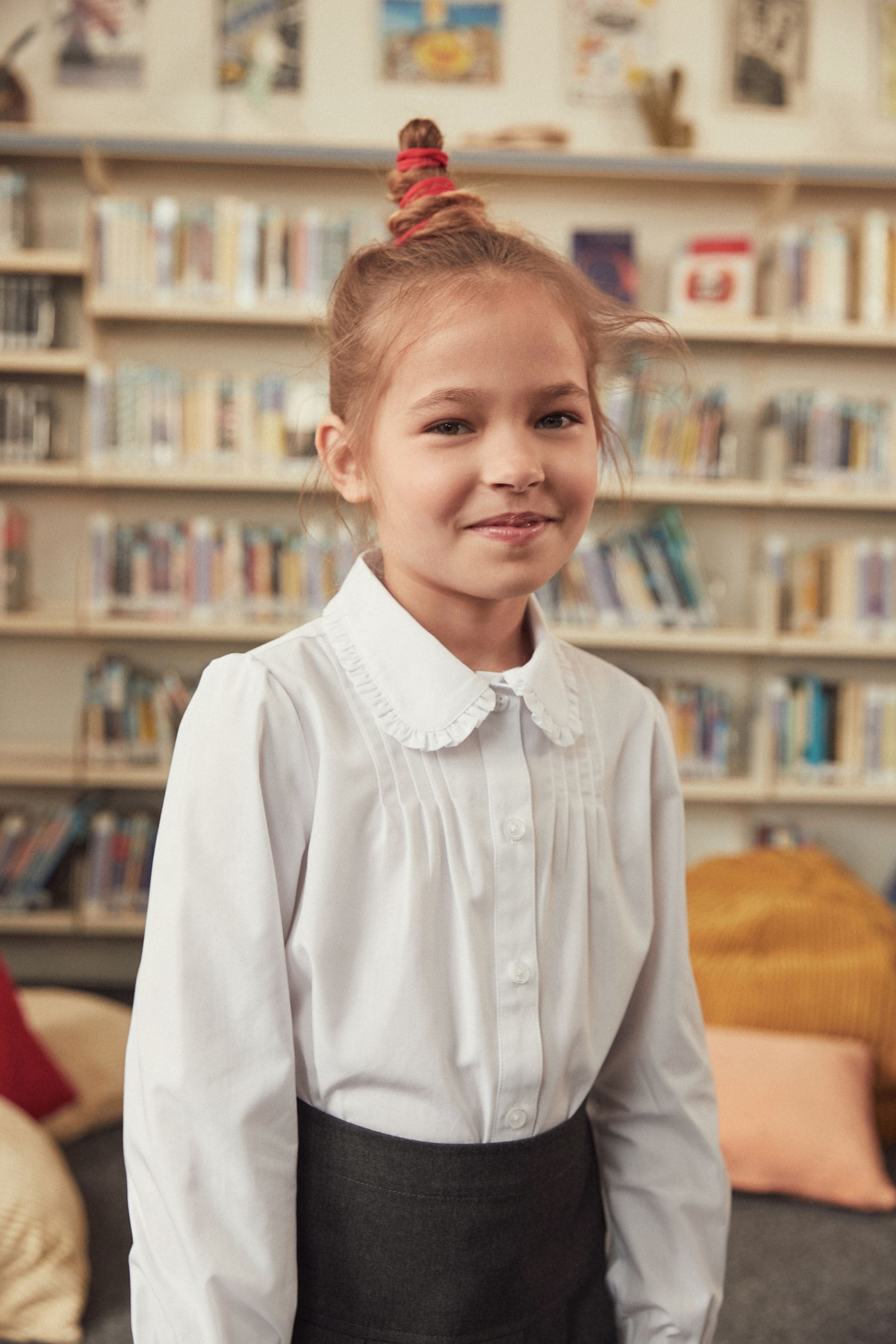 White Long Sleeve Ruffle Collar School Shirt (3-14yrs)