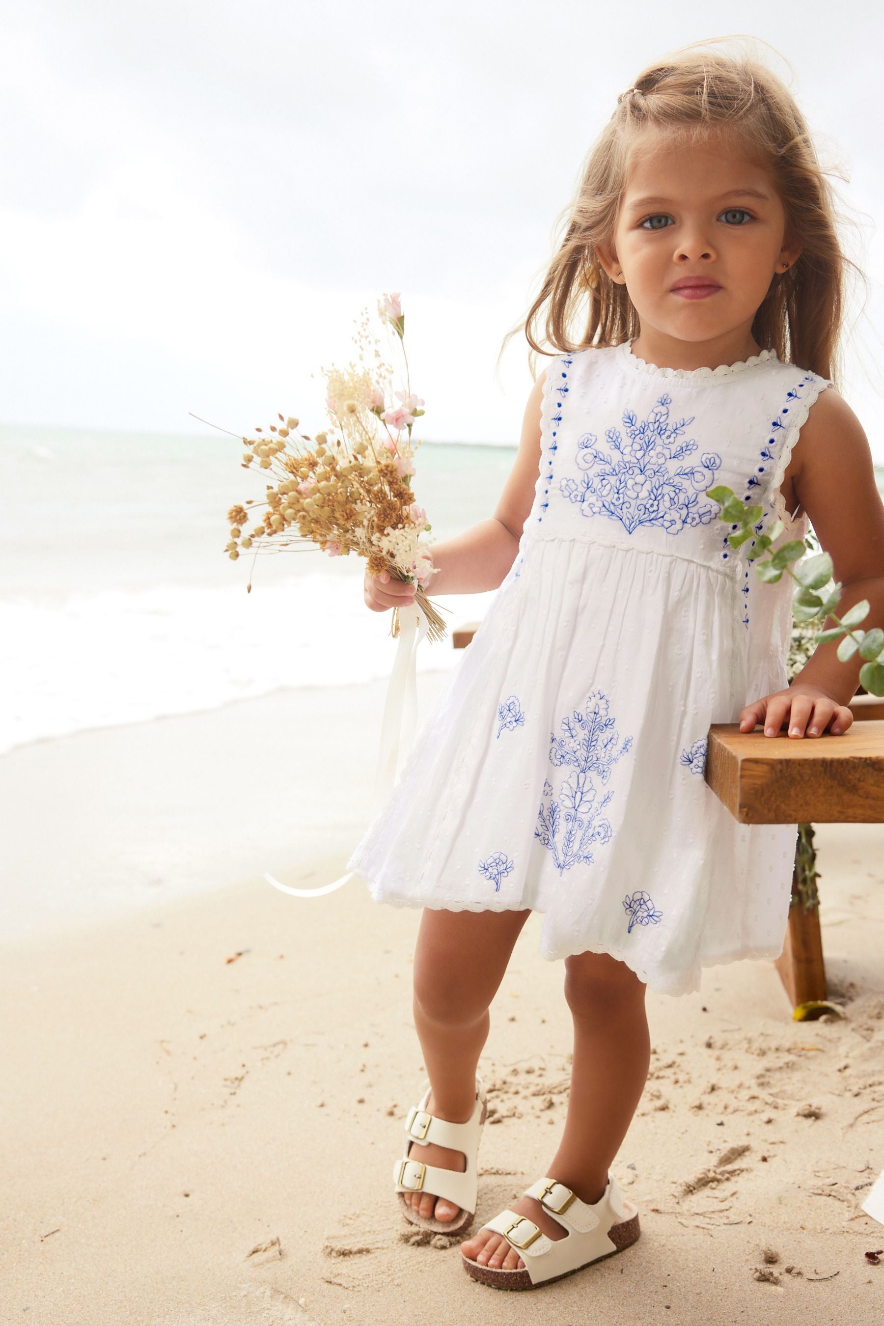 Blue/White Embroidered Cotton Dress (3mths-8yrs)