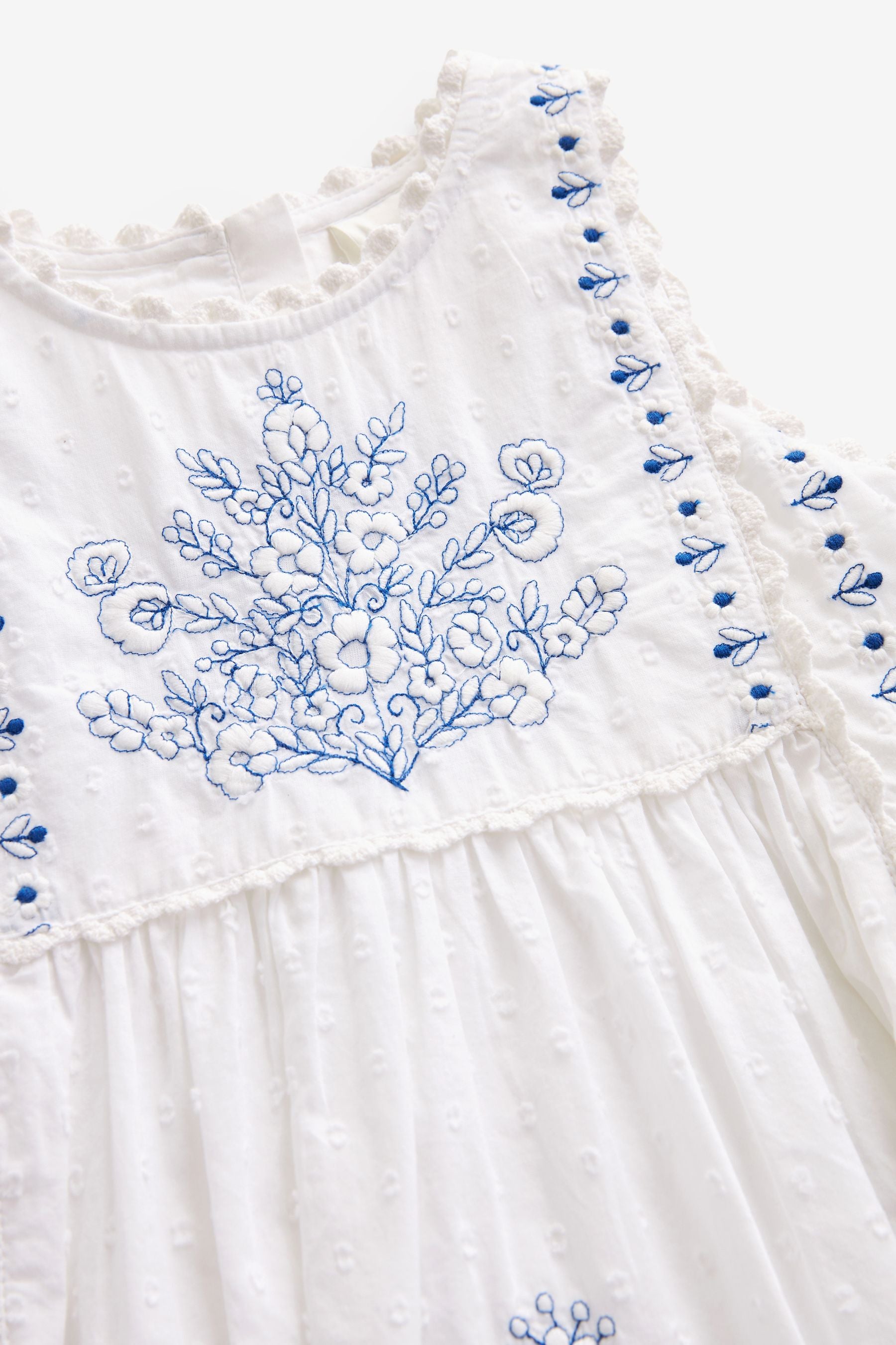 Blue/White Embroidered Cotton Dress (3mths-8yrs)