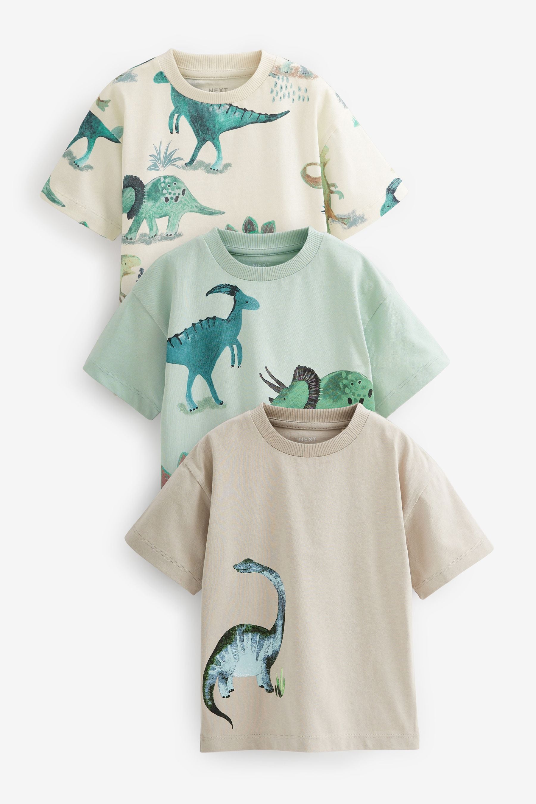 Green Dinosaur Oversized Short Sleeve Character T-Shirts 3 Pack (3mths-7yrs)