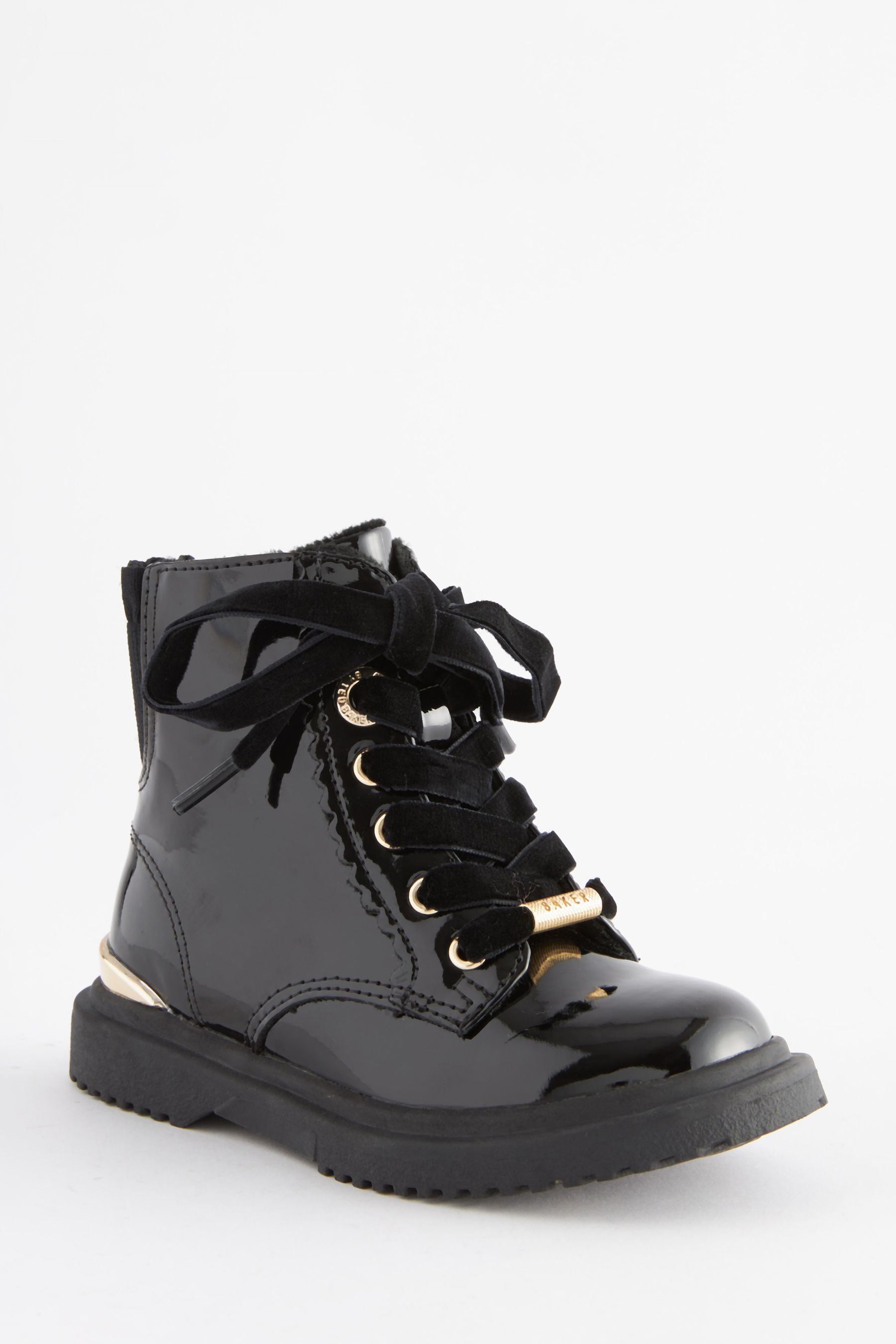 Baker by Ted Baker Girls Patent Lace Up Black Boots