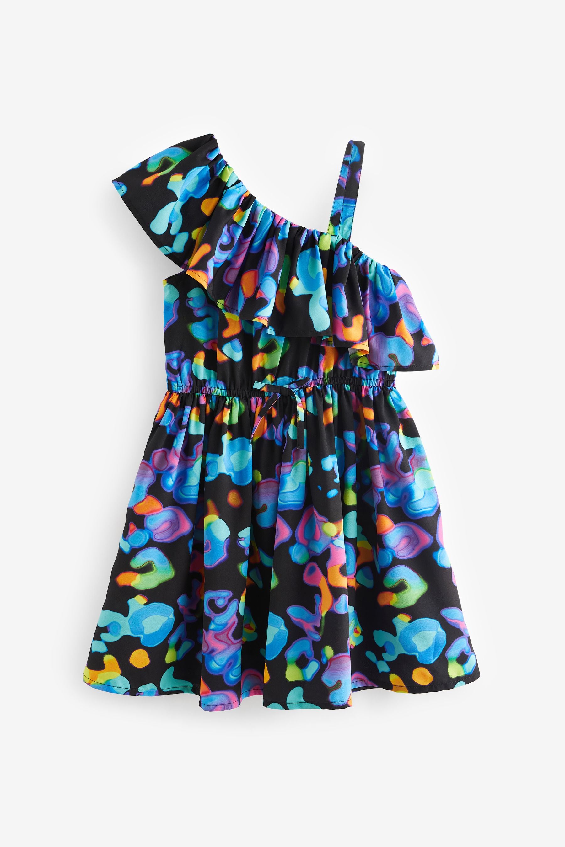 Black Print One Shoulder Dress (3-16yrs)