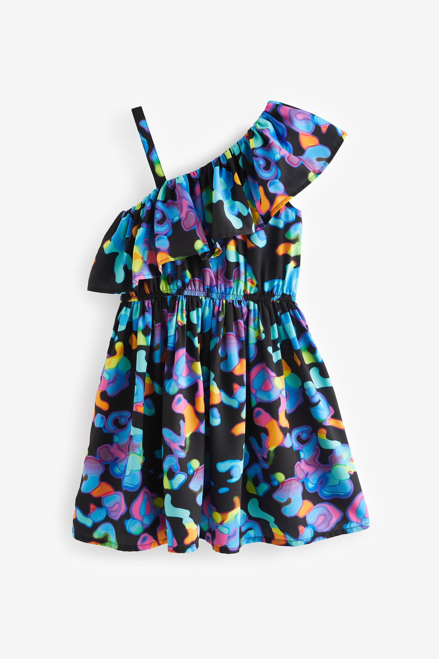 Black Print One Shoulder Dress (3-16yrs)