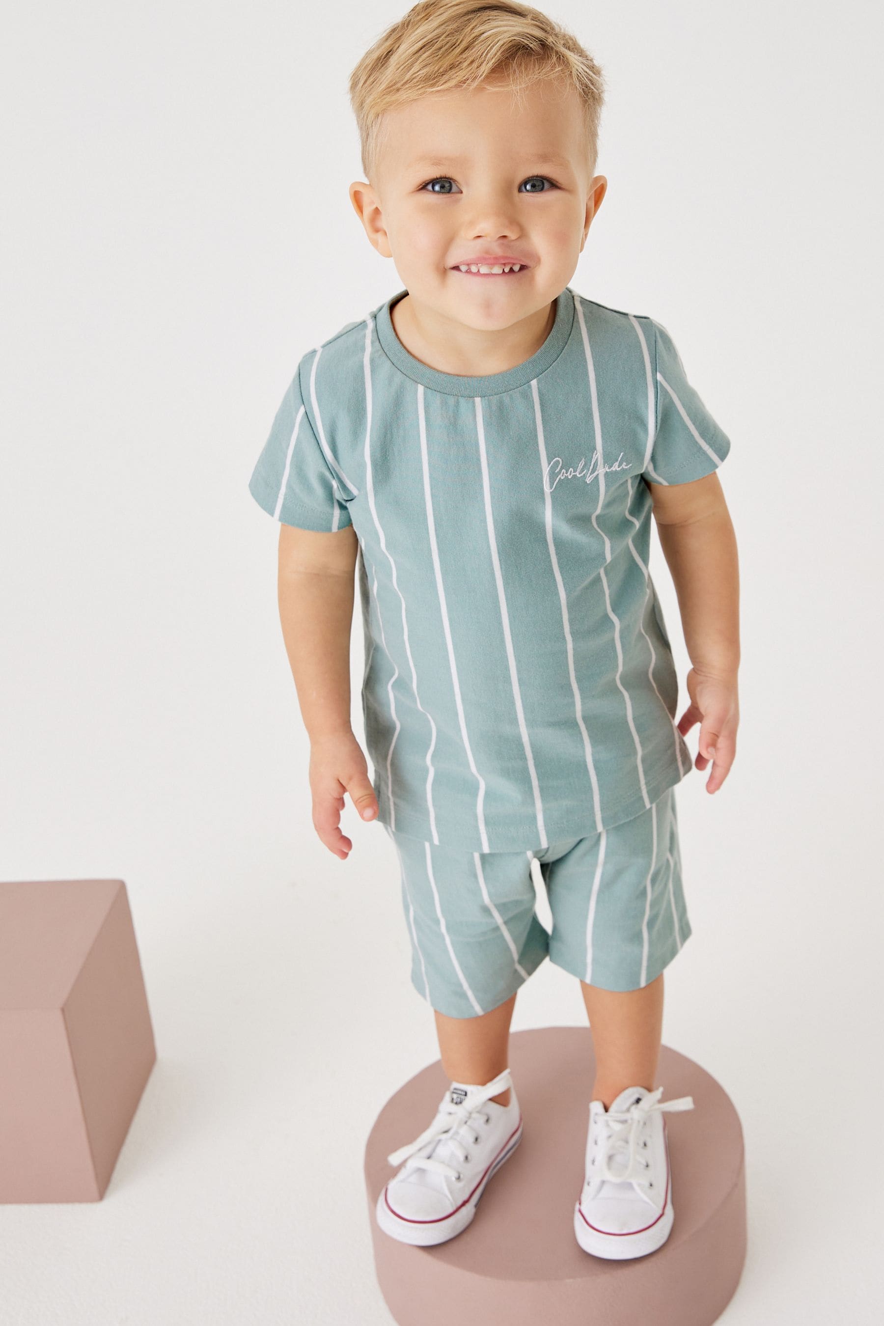 Mineral Blue Vertical Stripe T- Shirt and Short Set (3mths-7yrs)