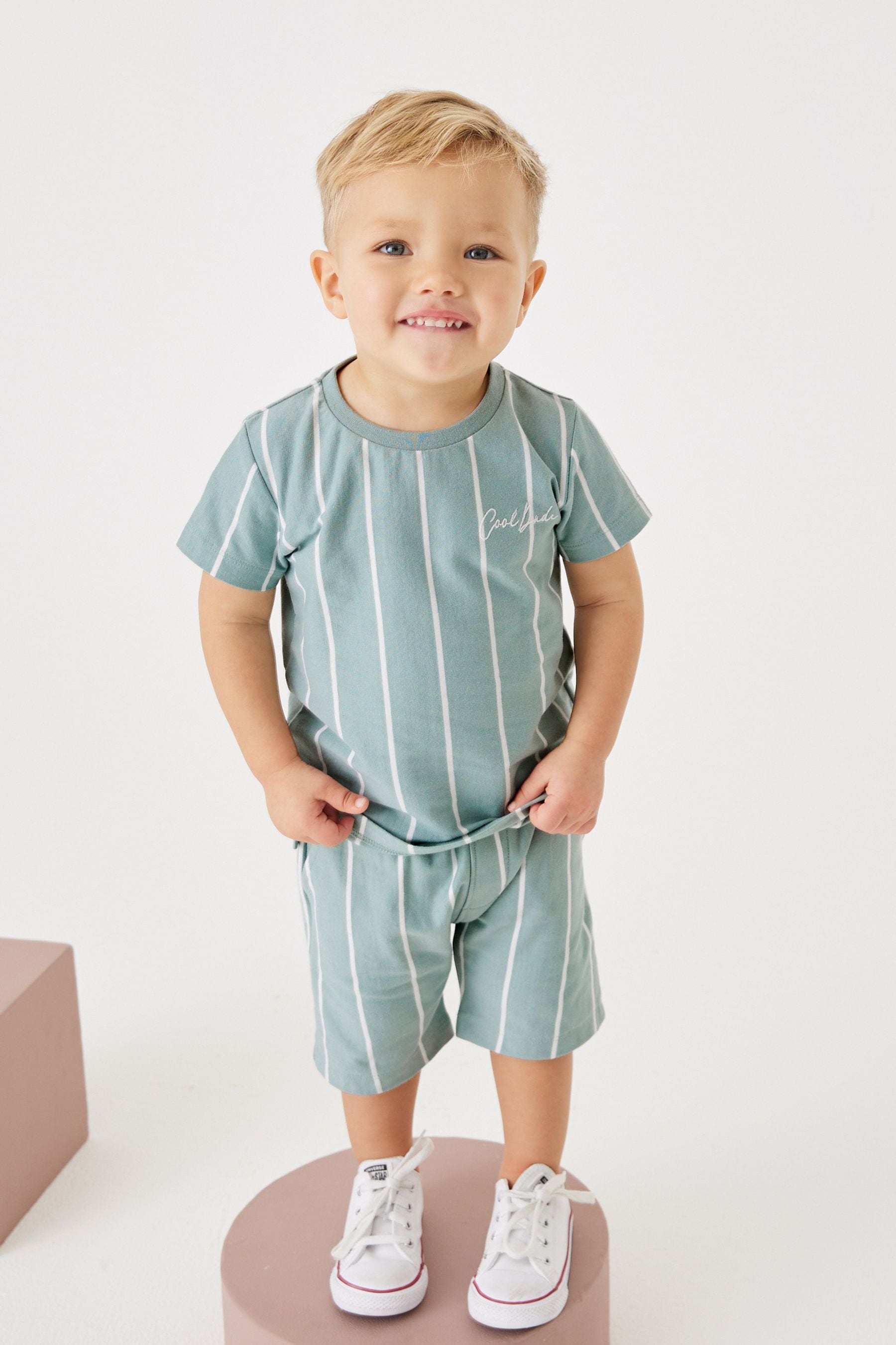 Mineral Blue Vertical Stripe T- Shirt and Short Set (3mths-7yrs)