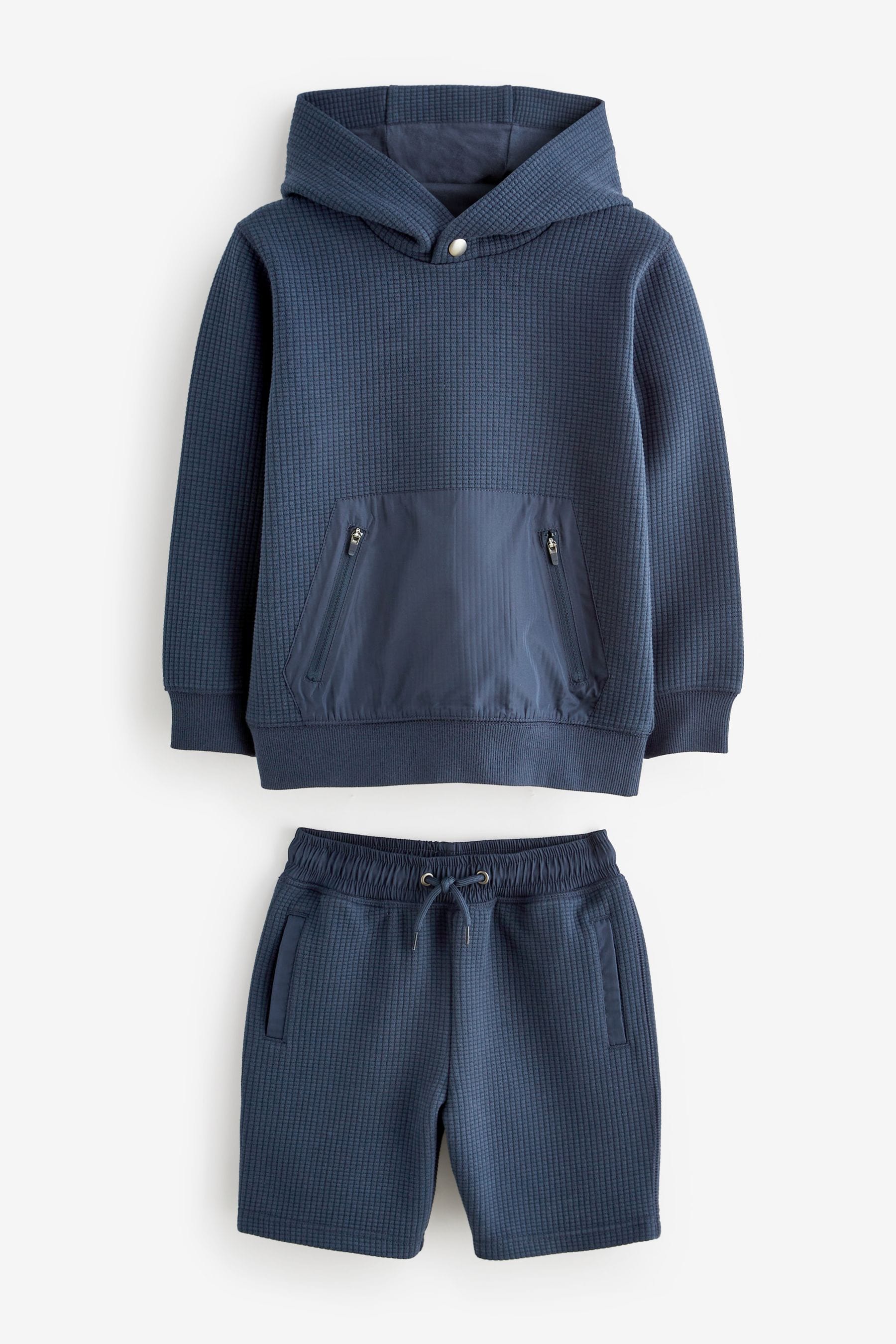 Navy Textured Utility Hoodie and Shorts Set (3-16yrs)