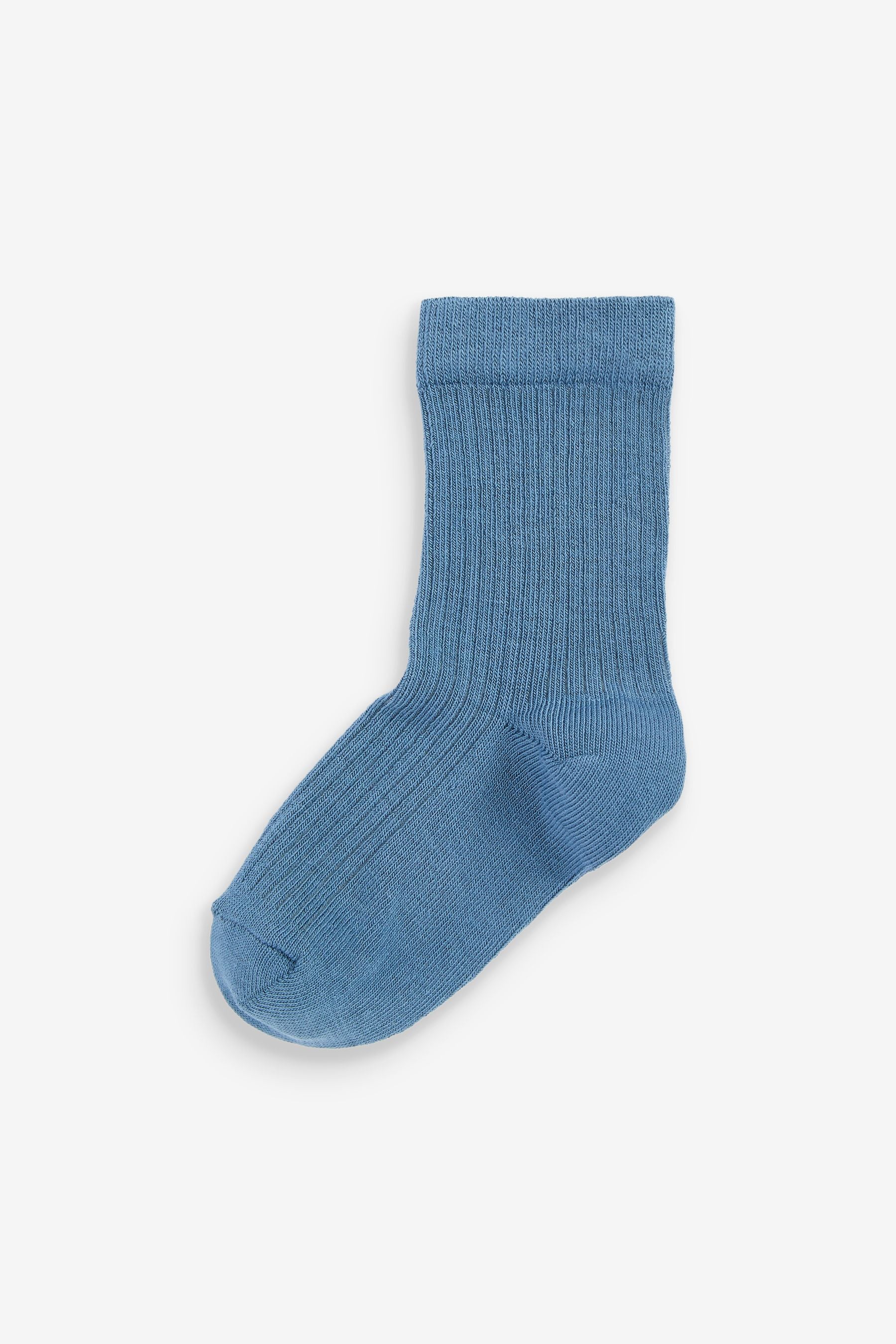 Blue/Navy Cotton Rich Fine Rib Socks 7 Pack