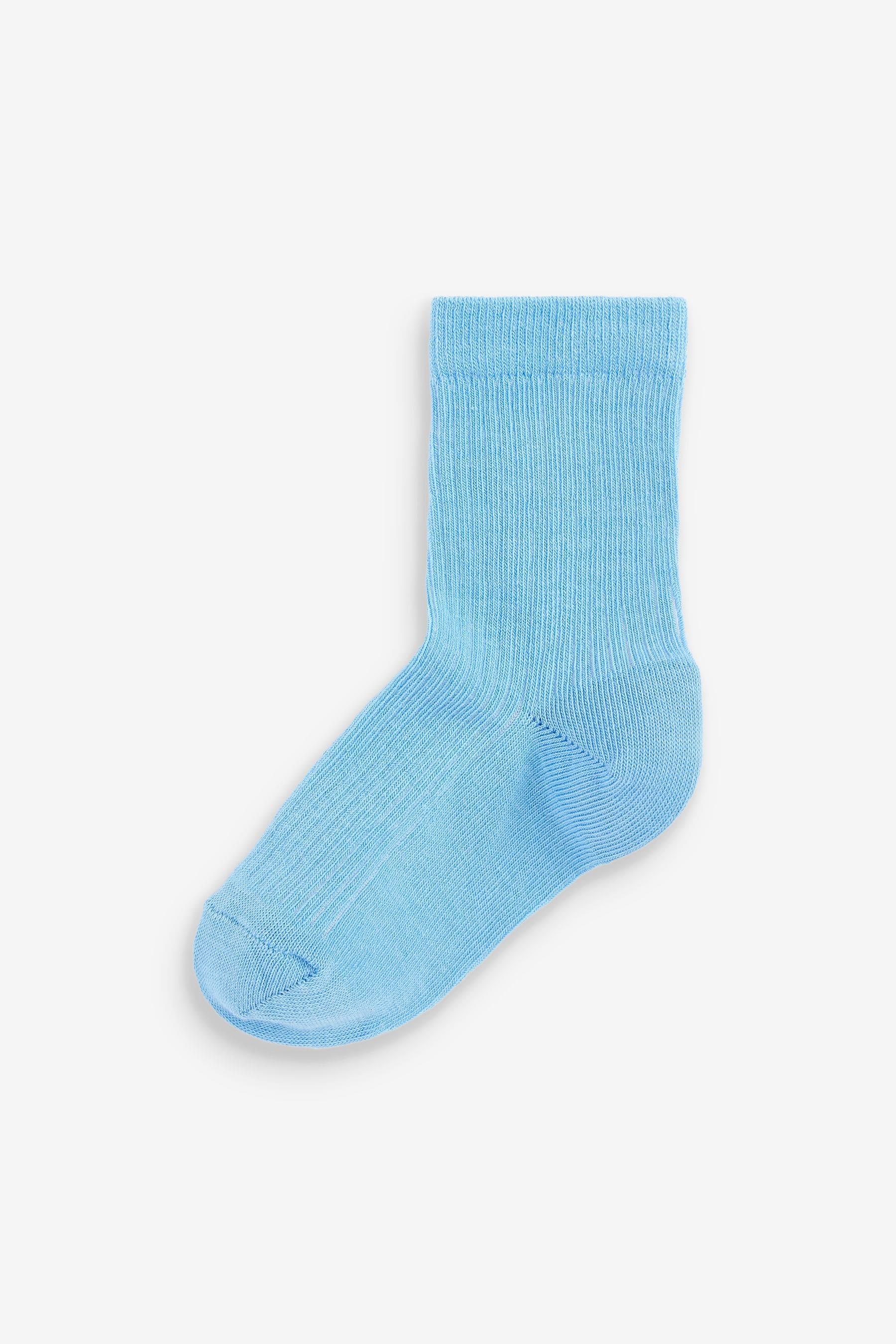 Blue/Navy Cotton Rich Fine Rib Socks 7 Pack