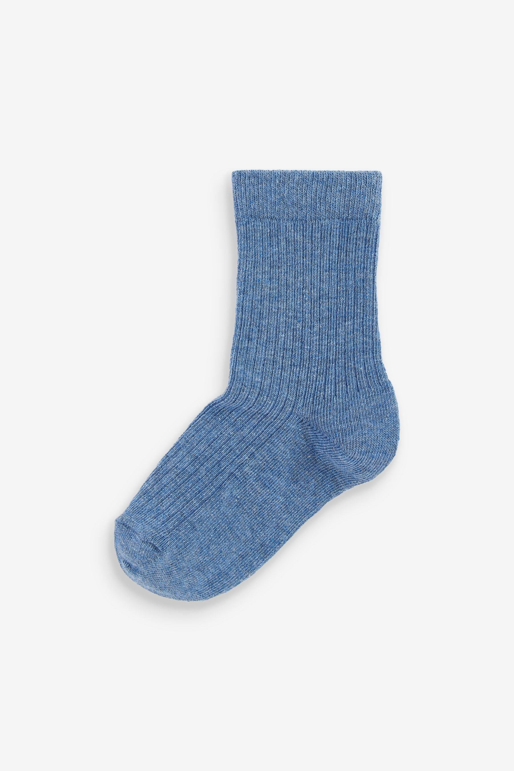 Blue/Navy Cotton Rich Fine Rib Socks 7 Pack