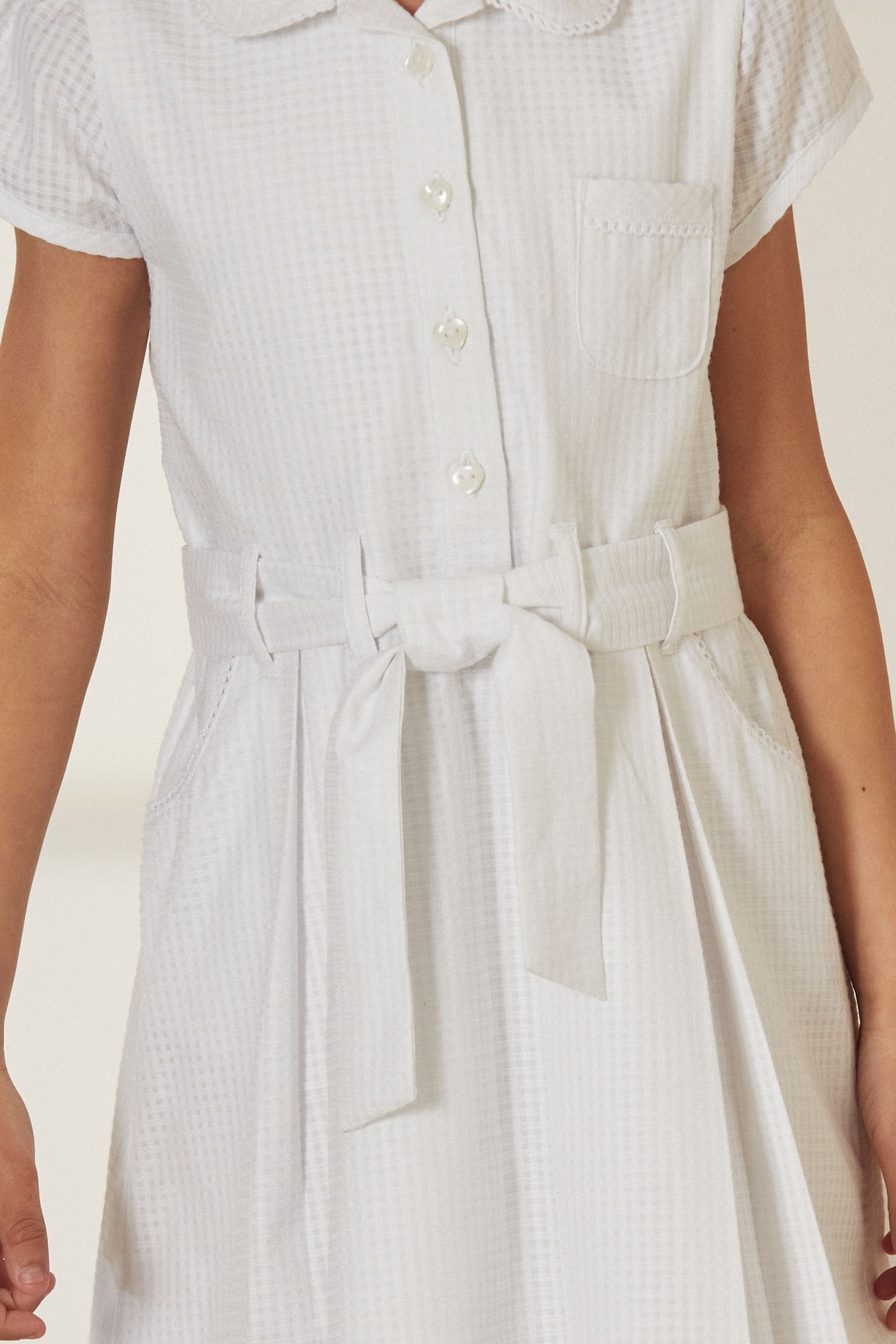 White Gingham Cotton Rich Belted School Dress With Scrunchie (3-14yrs)