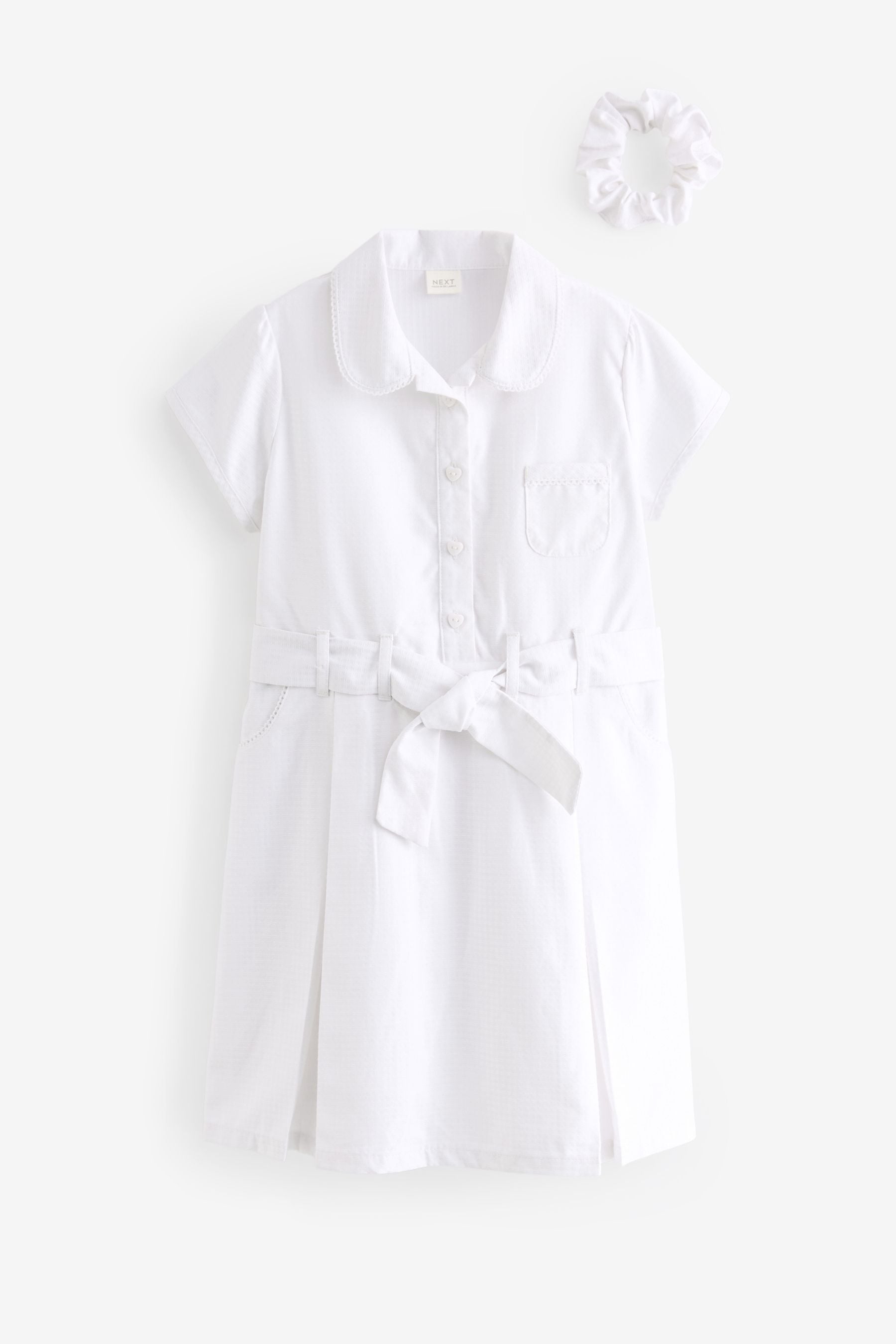 White Gingham Cotton Rich Belted School Dress With Scrunchie (3-14yrs)