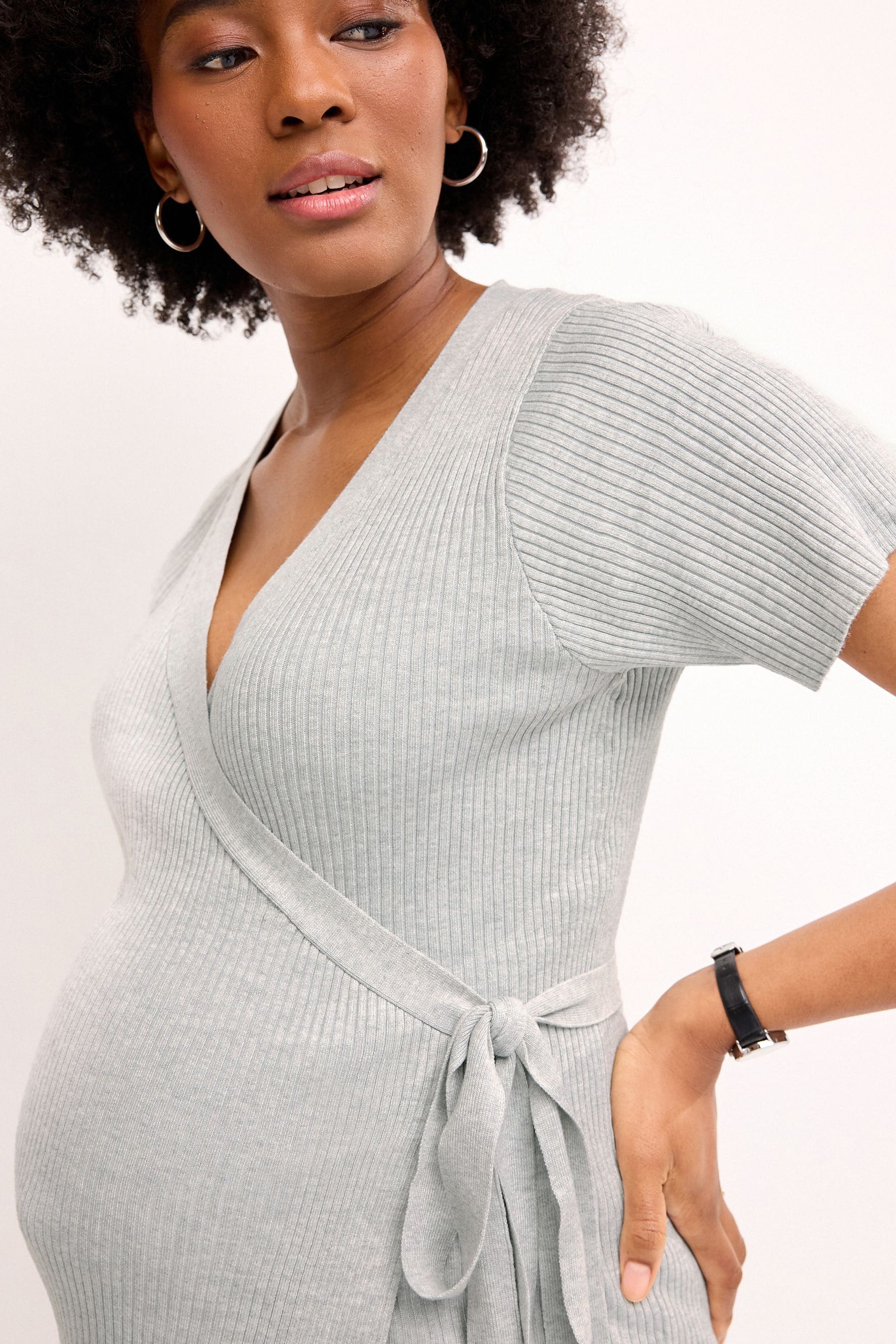 Grey Maternity Knitted Wrap Top