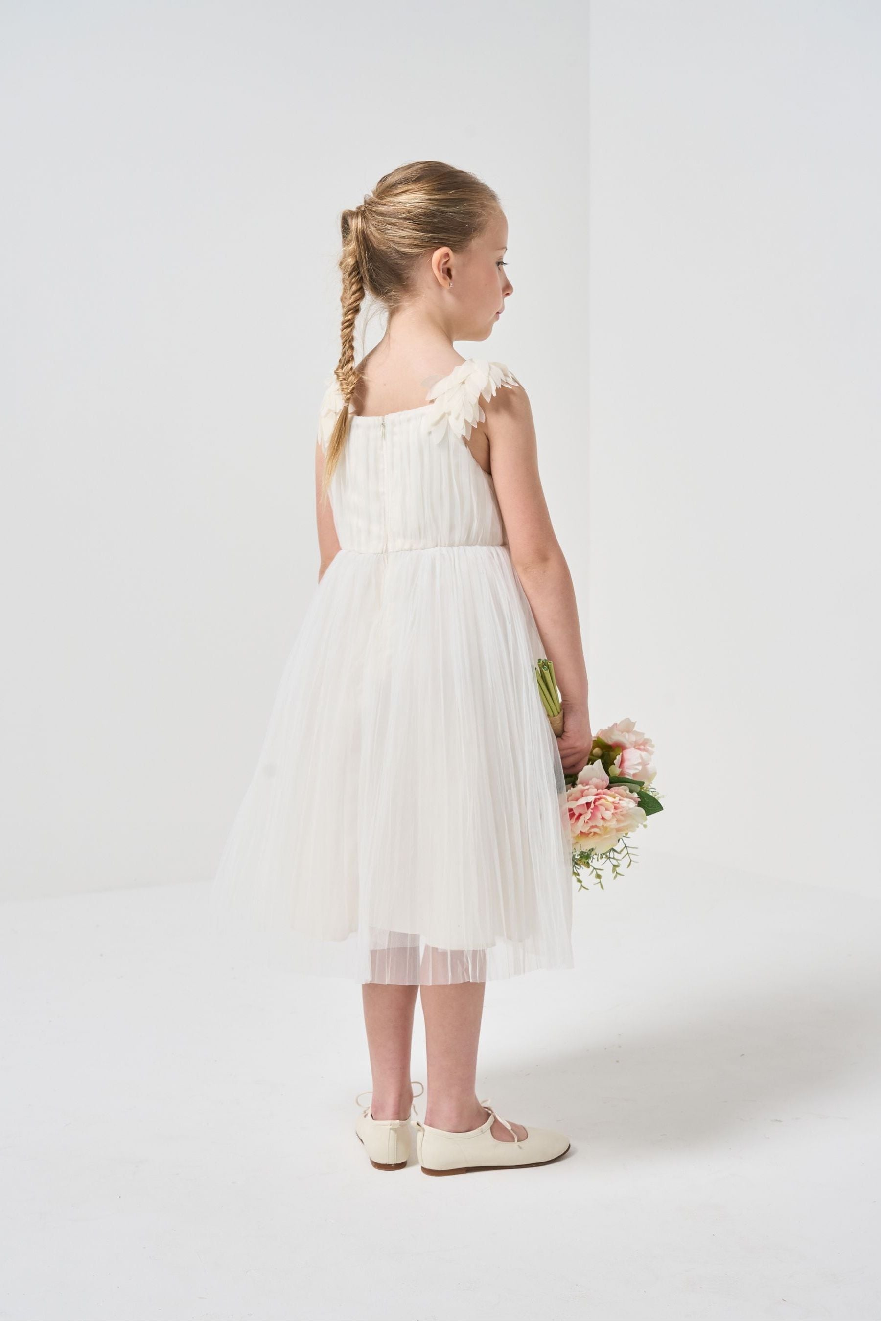 Ivory White Angel & Rocket Petal Shoulder Valerie Dress