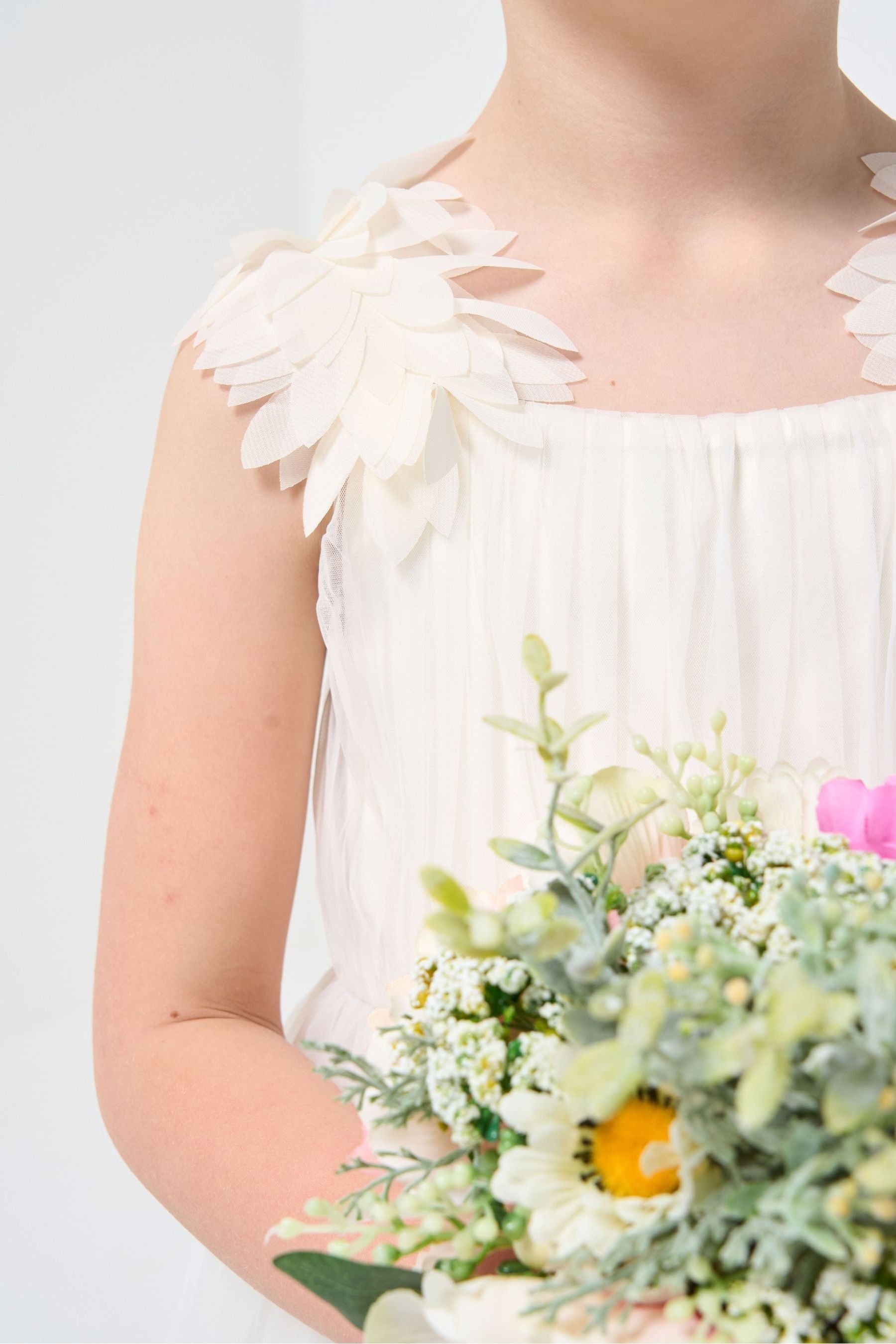 Ivory White Angel & Rocket Petal Shoulder Valerie Dress