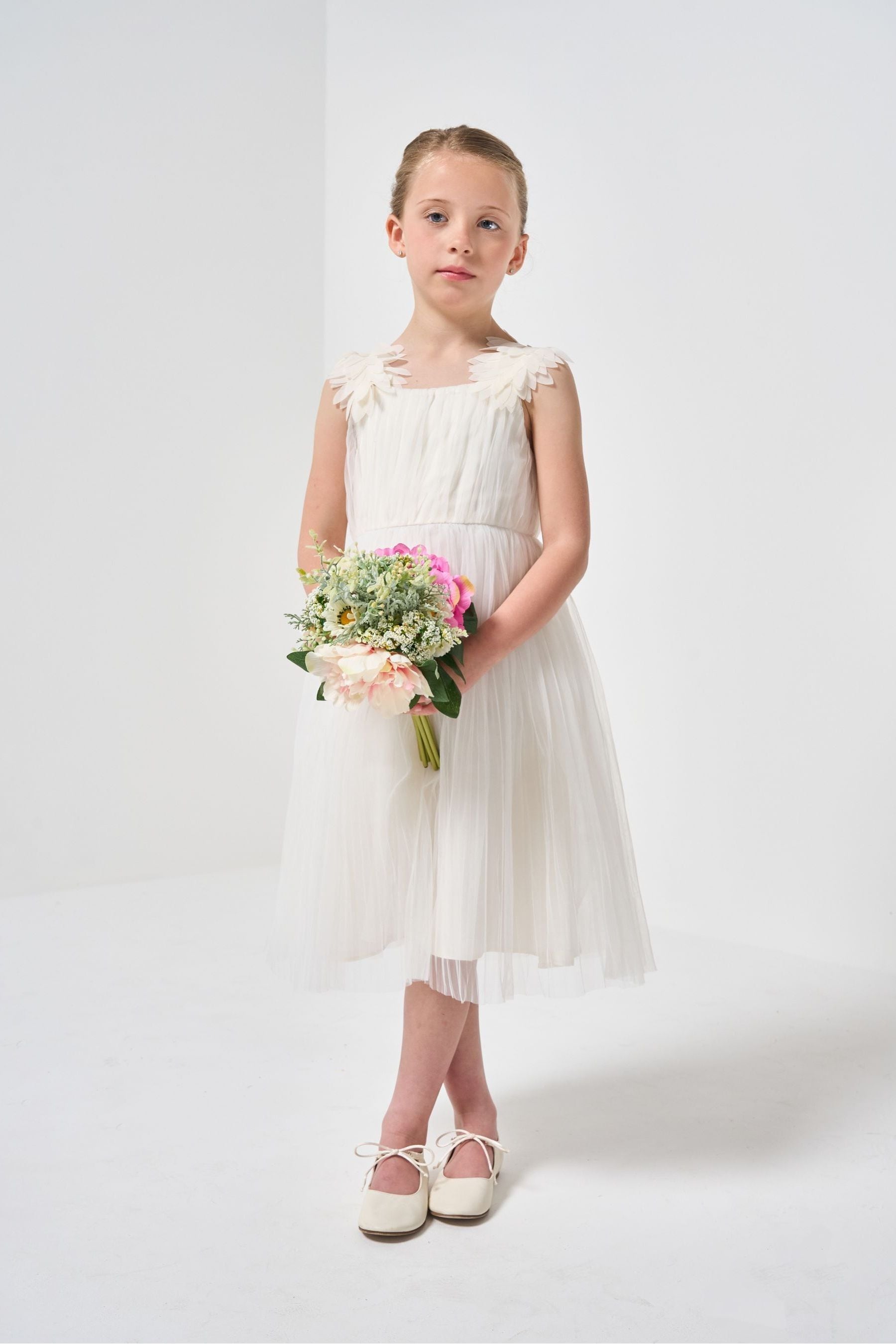 Ivory White Angel & Rocket Petal Shoulder Valerie Dress