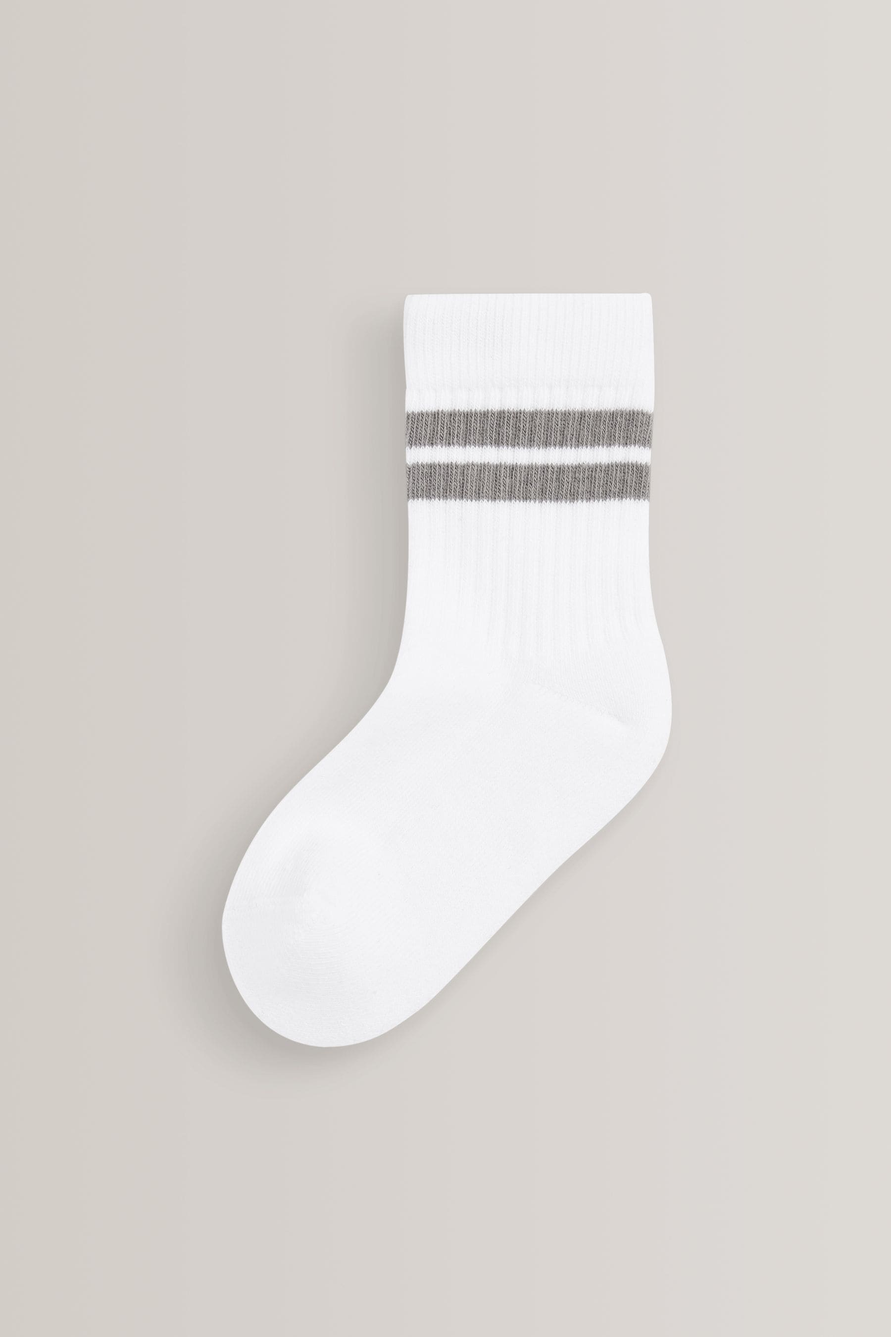 White/Neutrals Cushioned Footbed Cotton Rich Ribbed Socks 5 Pack