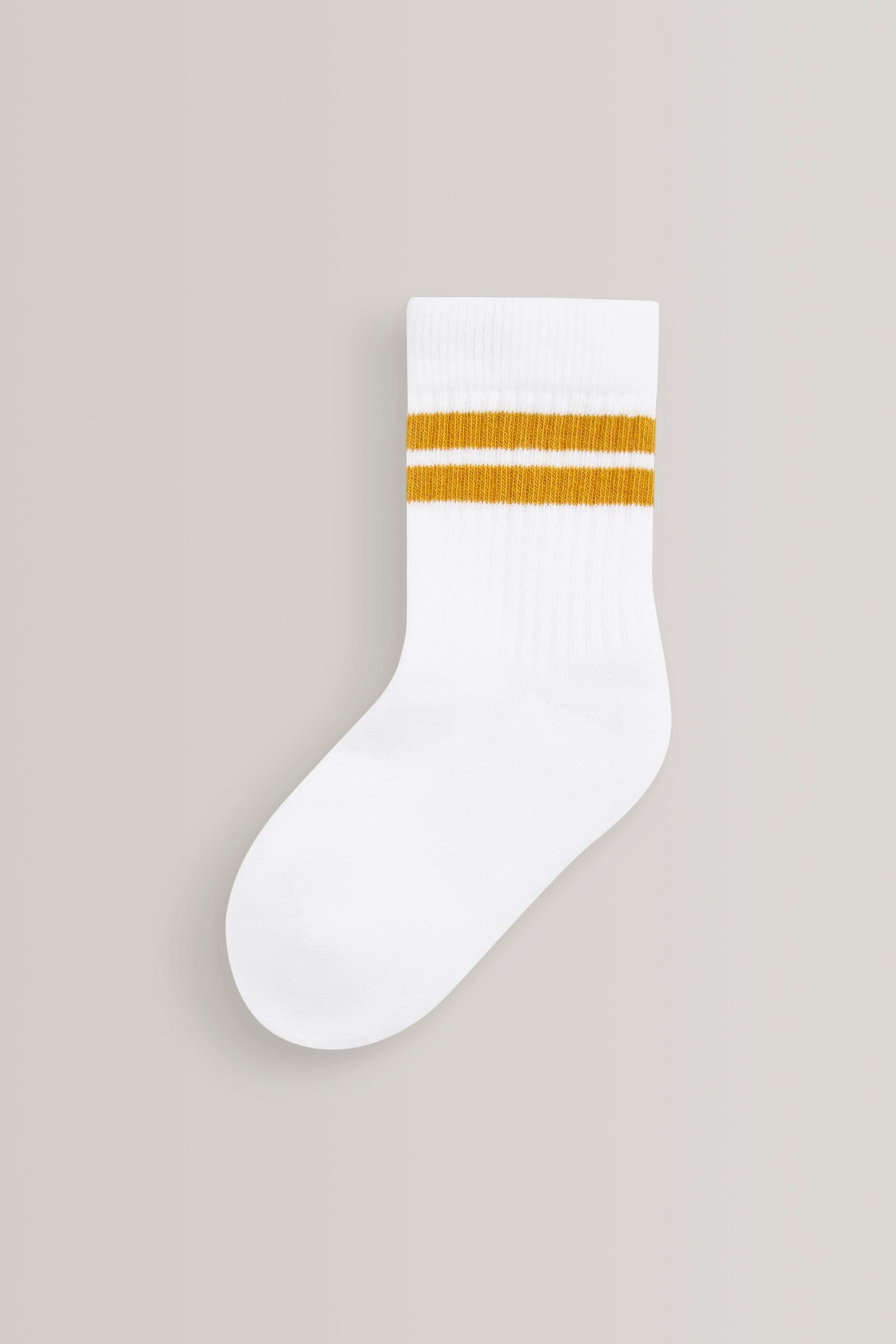 White/Neutrals Cushioned Footbed Cotton Rich Ribbed Socks 5 Pack