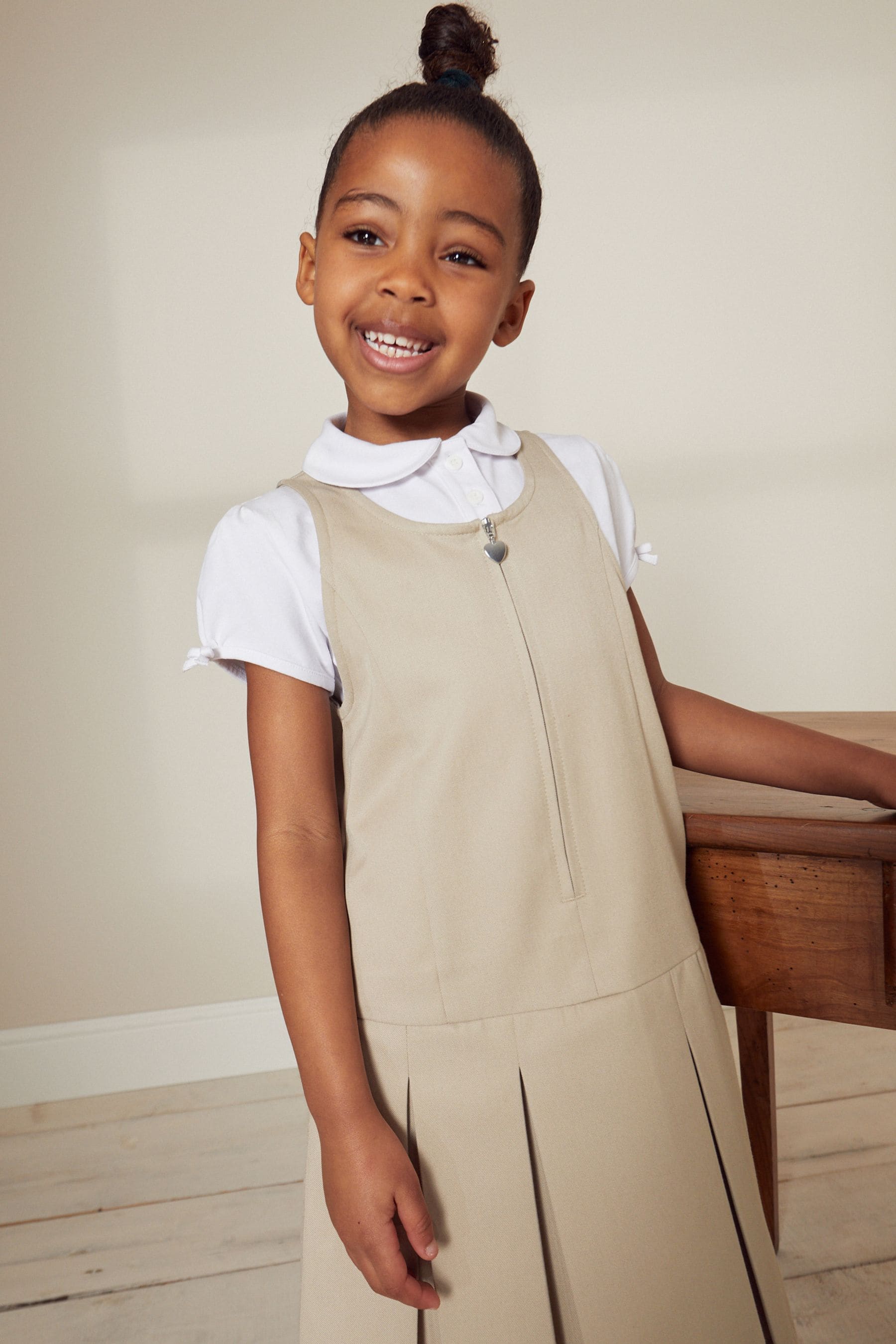 Neutral Stone Regular Fit Zip Front School Pinafore (3-14yrs)