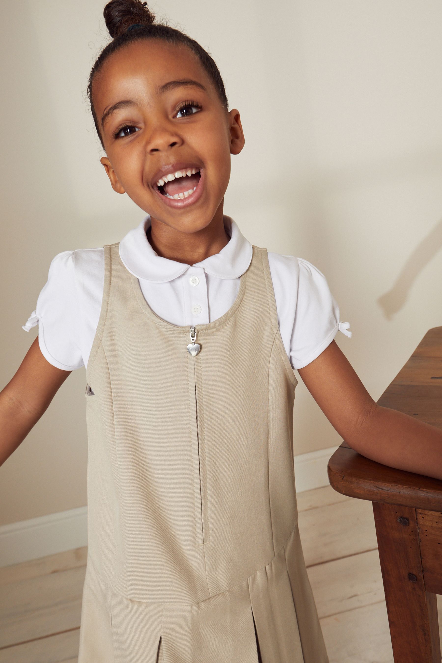 Neutral Stone Regular Fit Zip Front School Pinafore (3-14yrs)