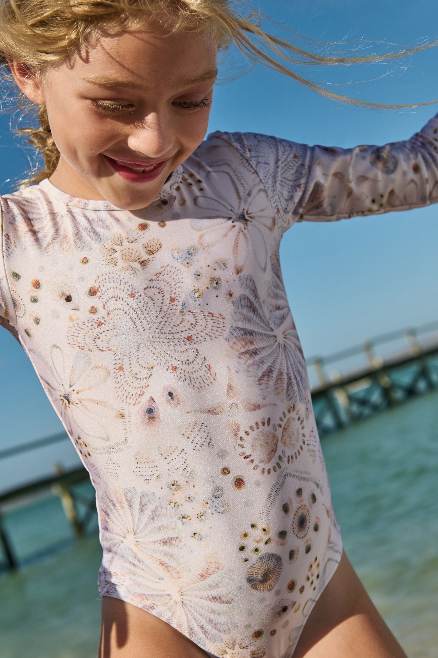 Cream Shell Long Sleeve Swimsuit (3-16yrs)