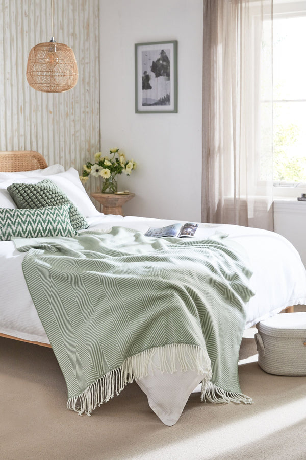 Sage Green Herringbone Cosy Throw