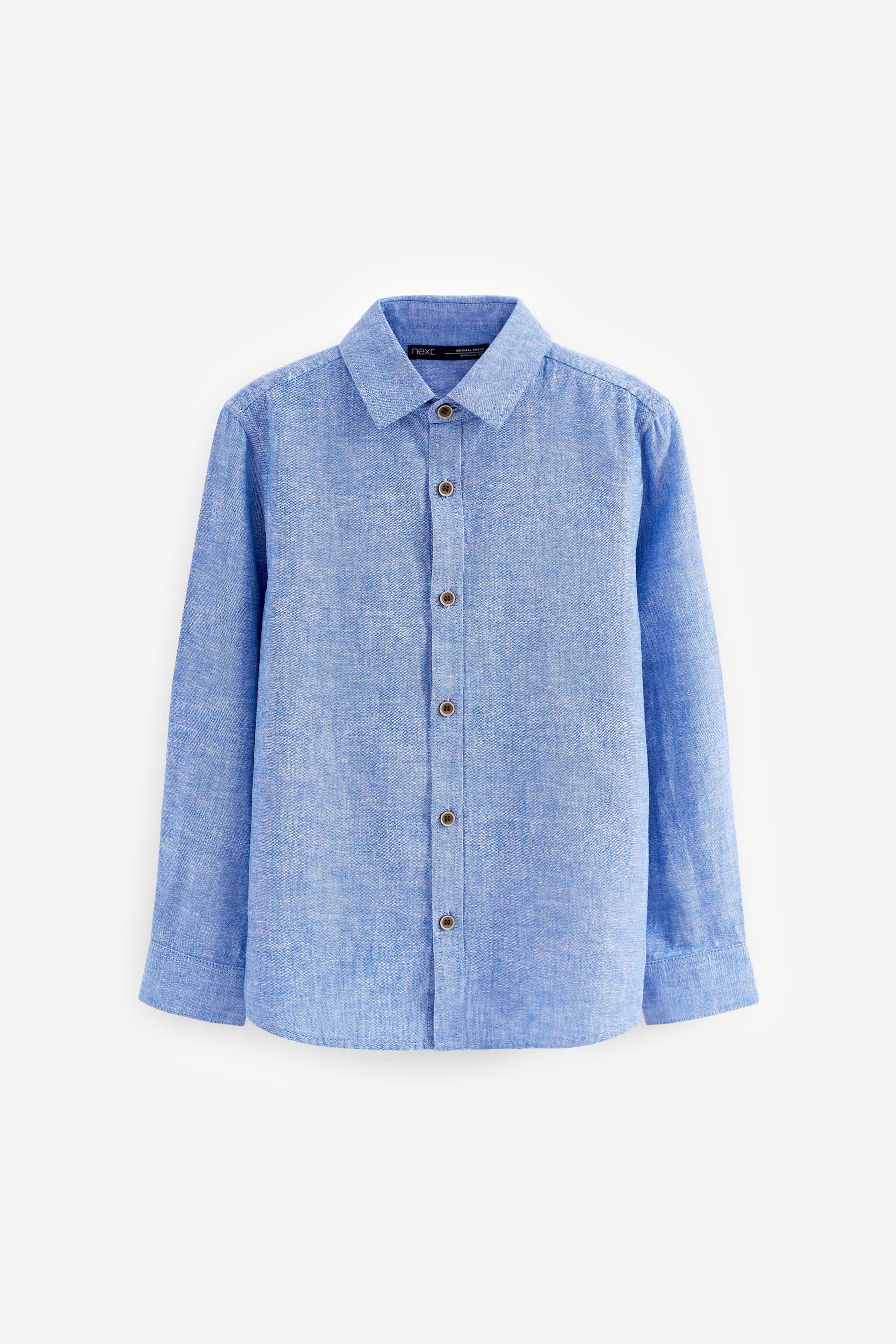 Blue Linen Blend Long Sleeve Shirt (3-16yrs)