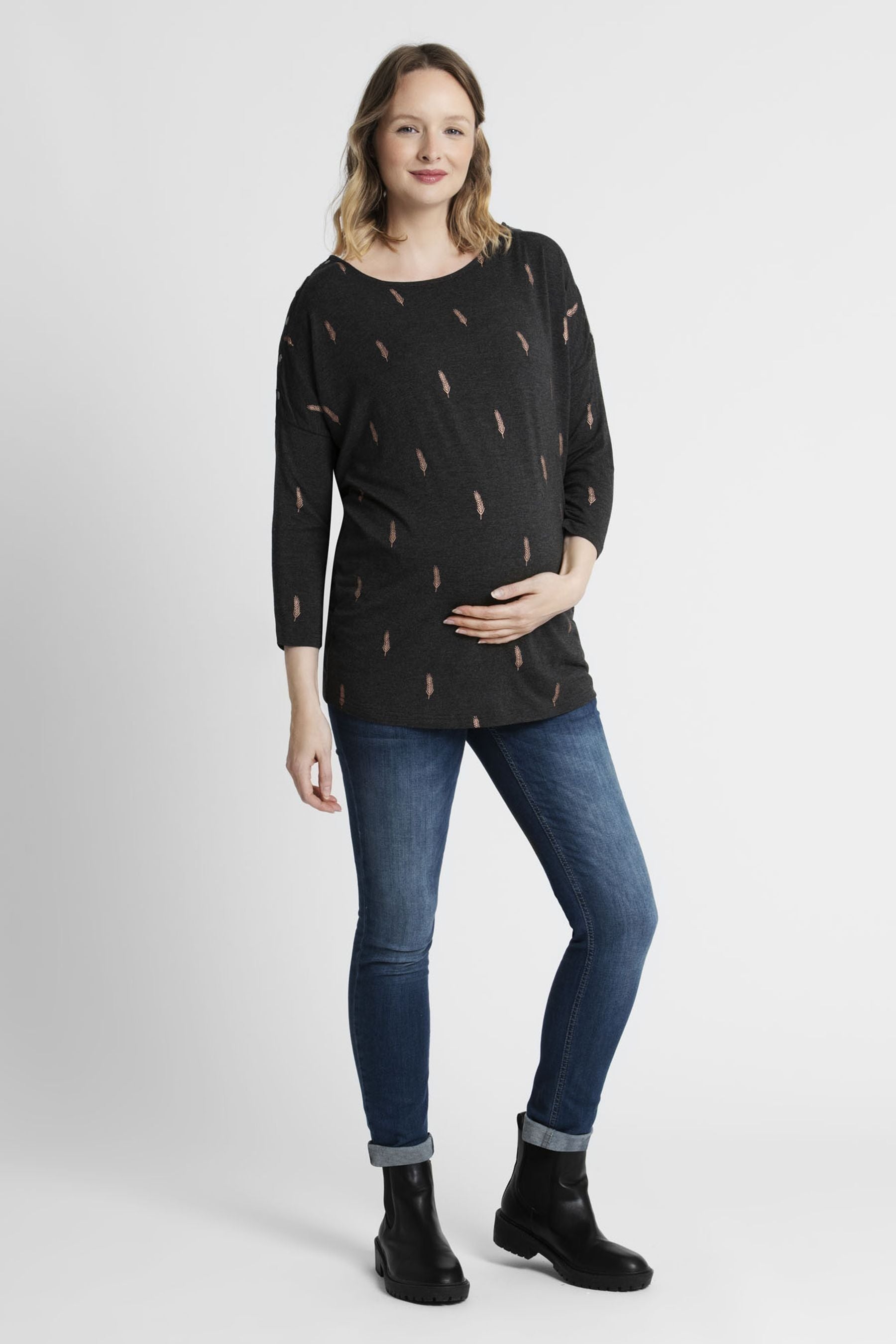 Charcoal JoJo Maman Bébé Foil Print Maternity & Nursing Top