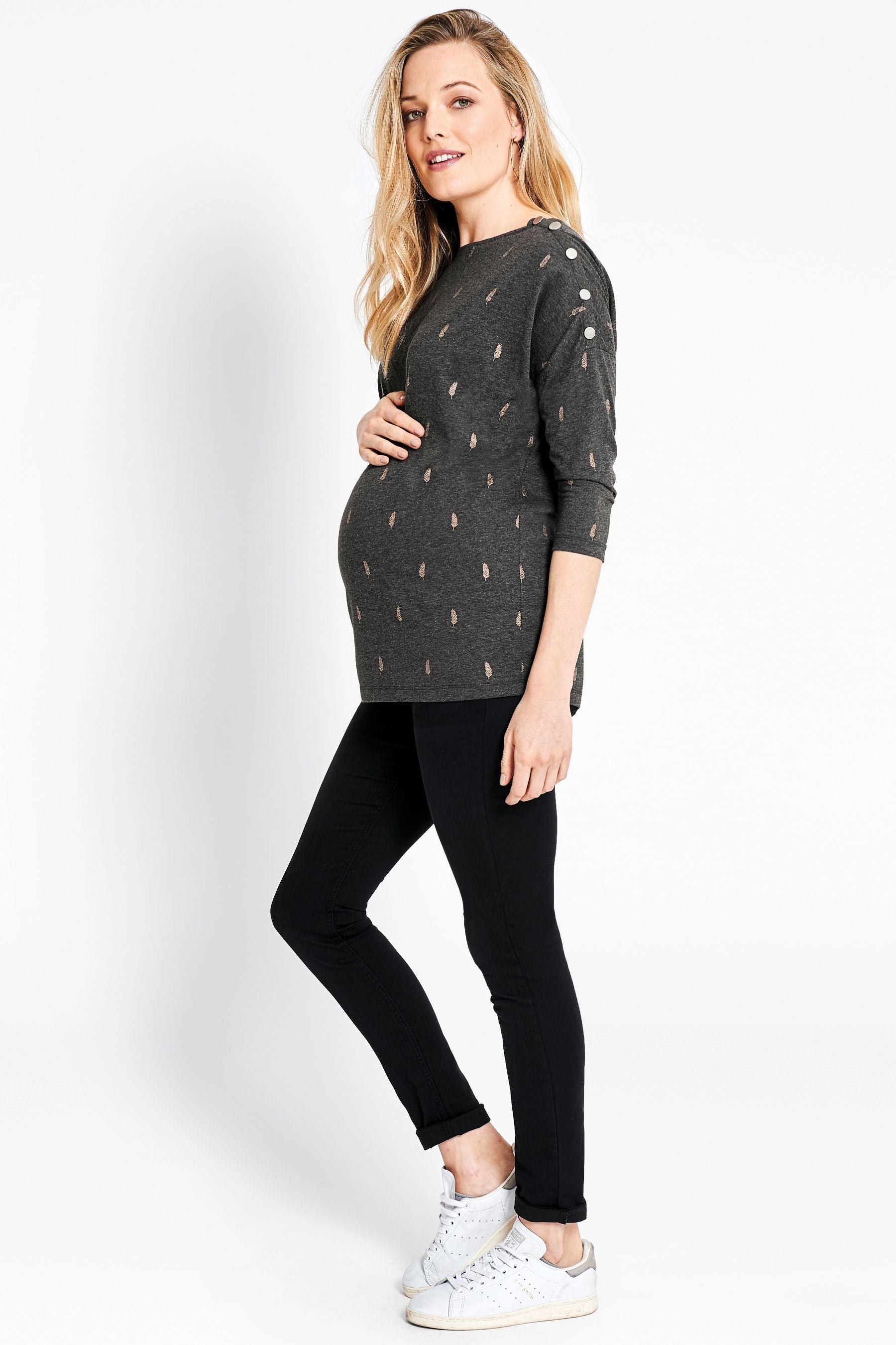 Charcoal JoJo Maman Bébé Foil Print Maternity & Nursing Top