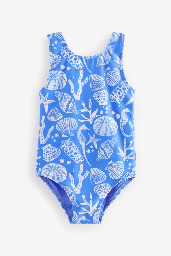 Blue Shell Tie Shoulder Swimsuit (3mths-7yrs)