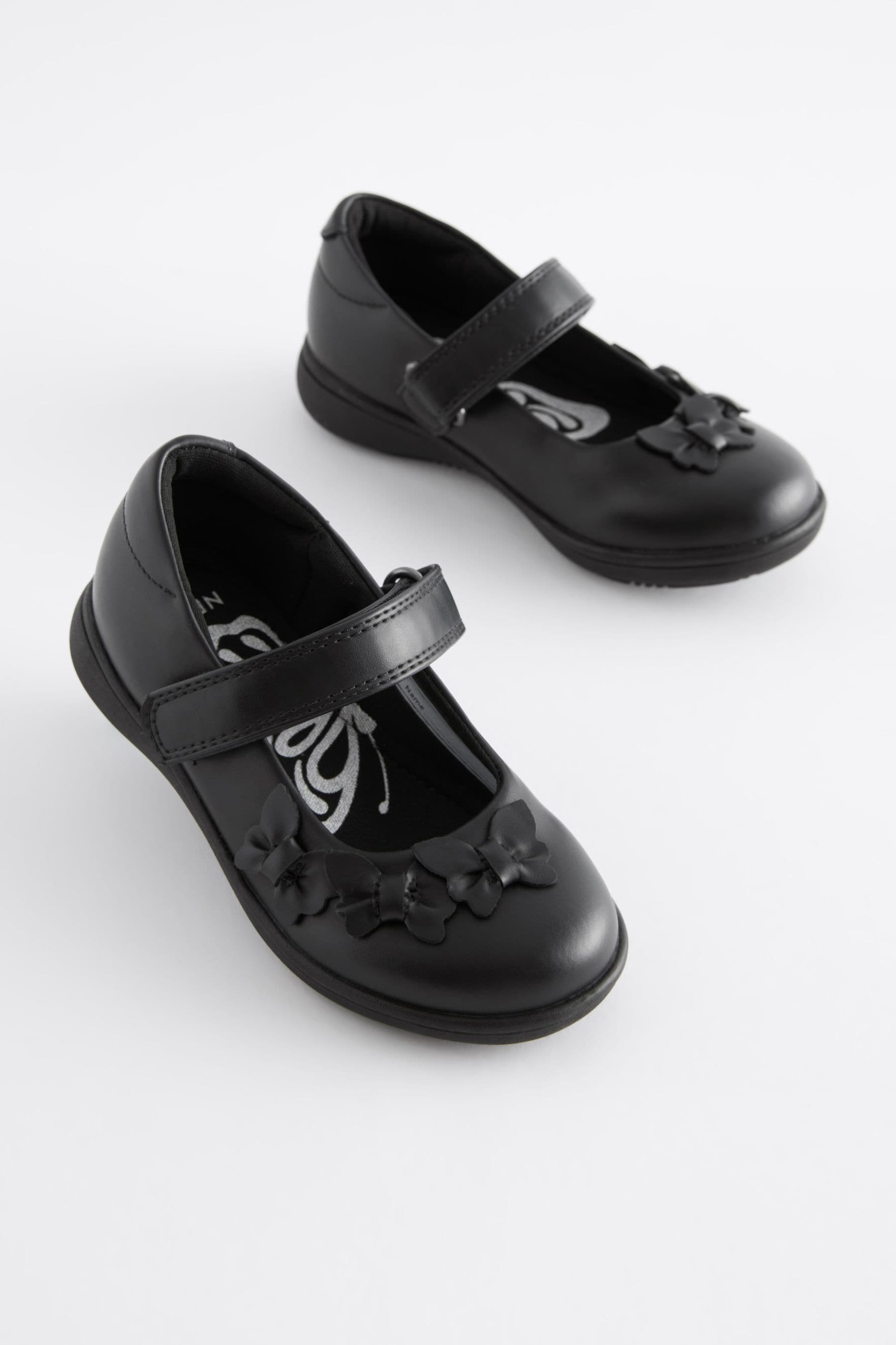 Matt Black Standard Fit (F) School Junior Butterfly Mary Jane Shoes