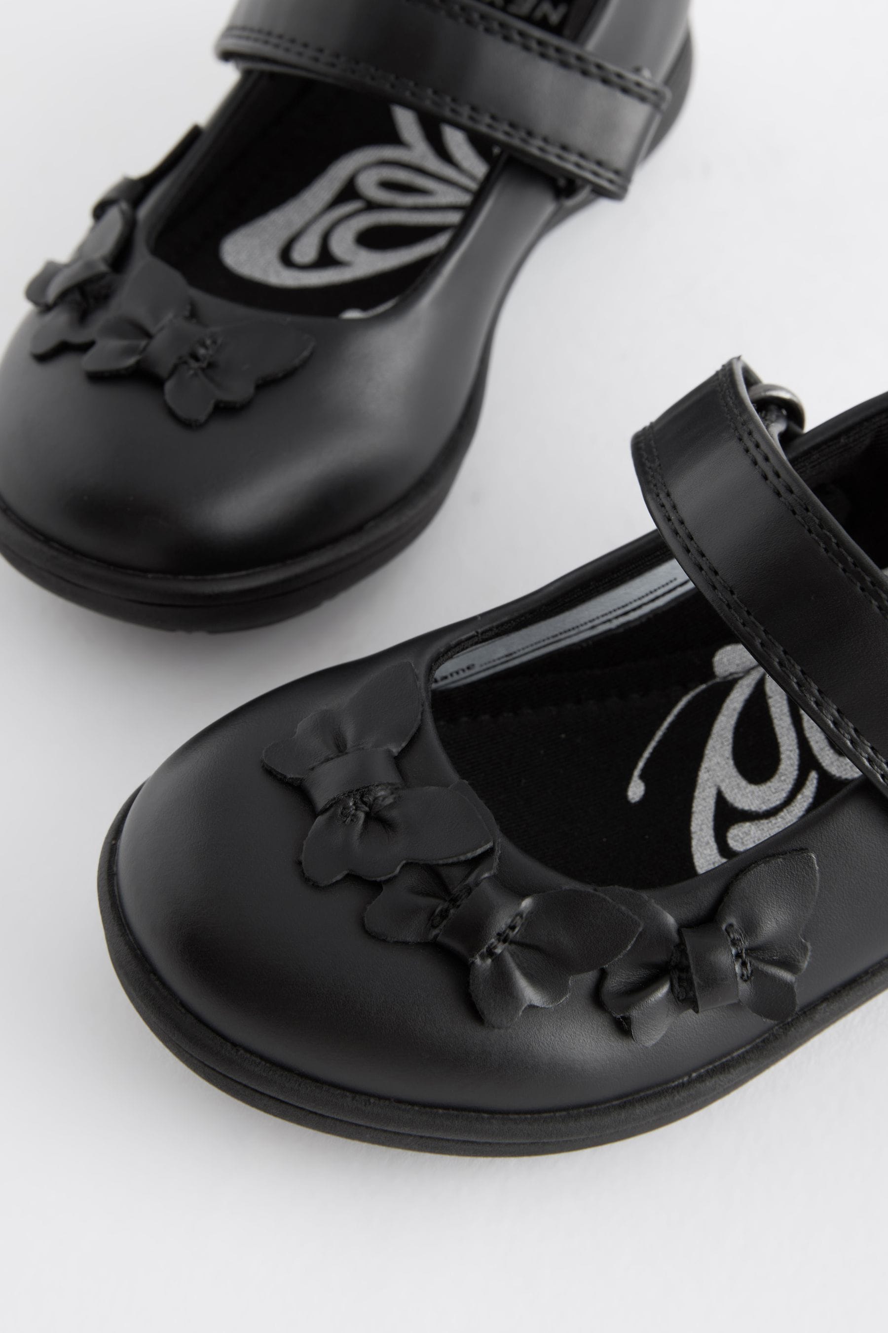 Matt Black Standard Fit (F) School Junior Butterfly Mary Jane Shoes