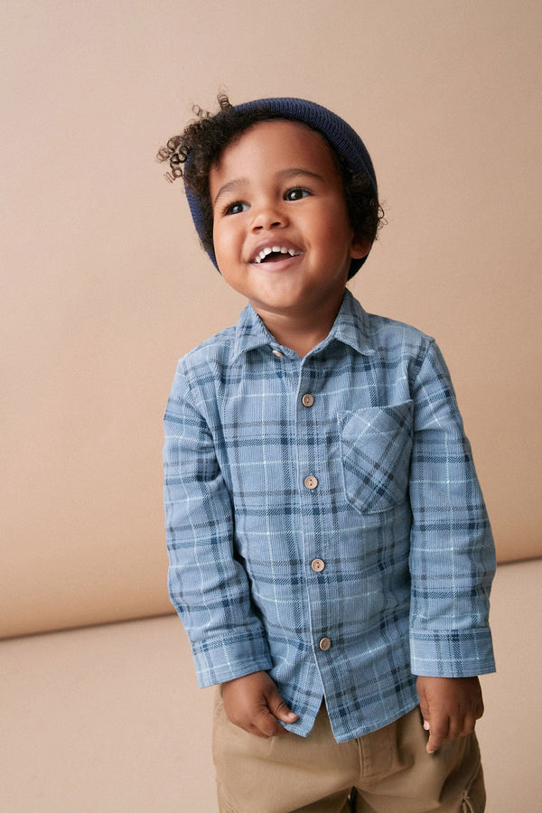 Blue Check Corduroy Long Sleeve Shirt (3mths-7yrs)