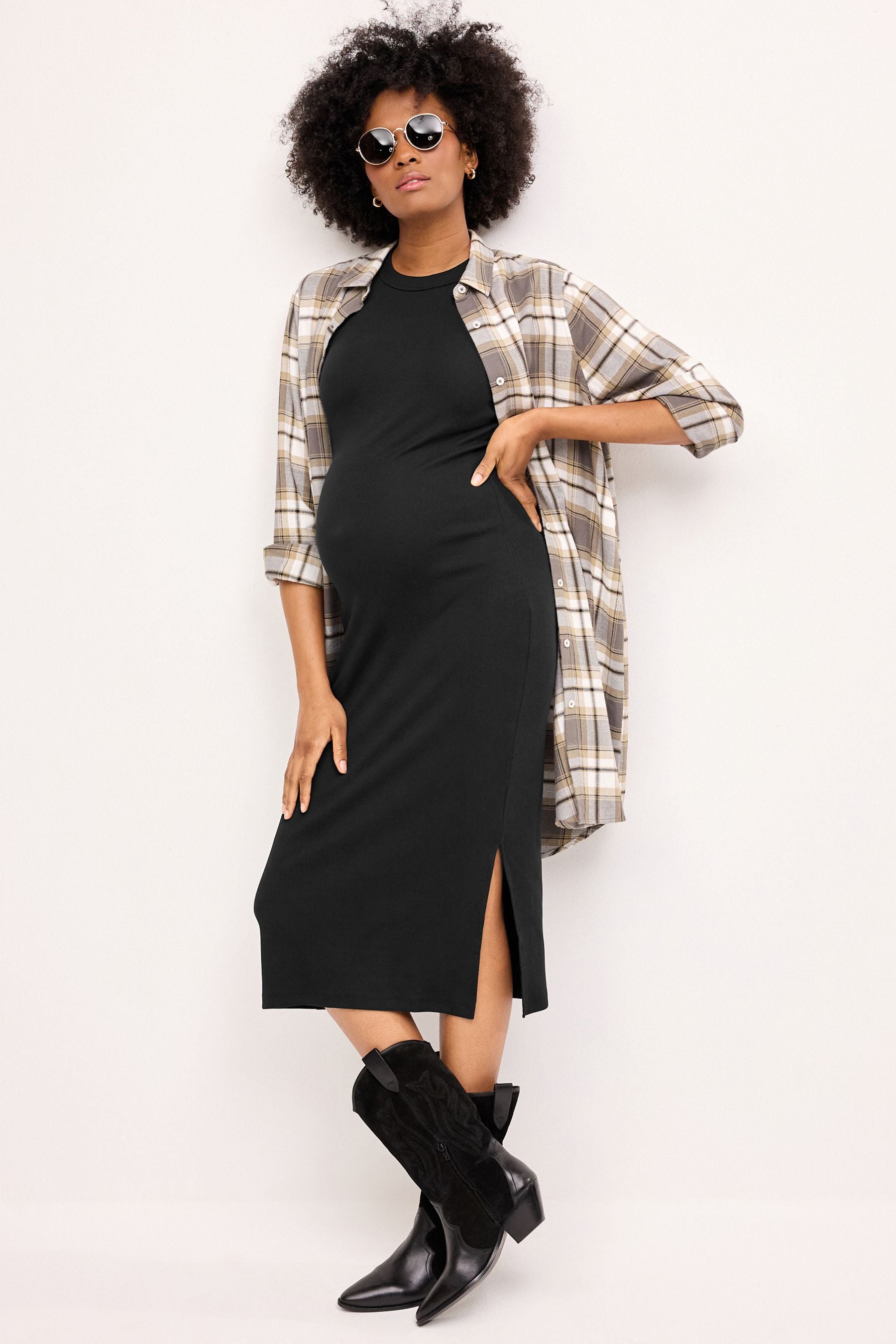 Black Maternity Ribbed Dress