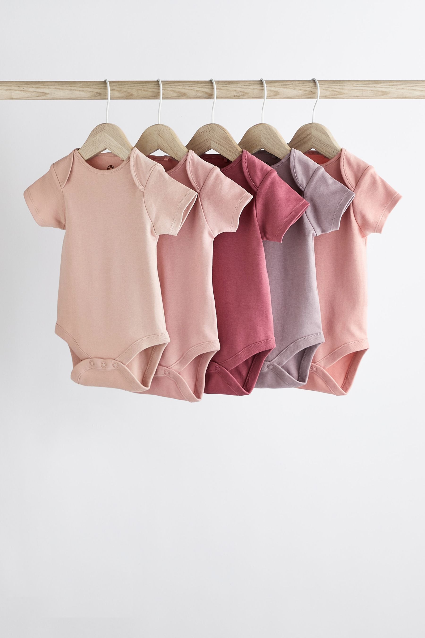 Pink 5 Pack Short Sleeve Baby Bodysuits