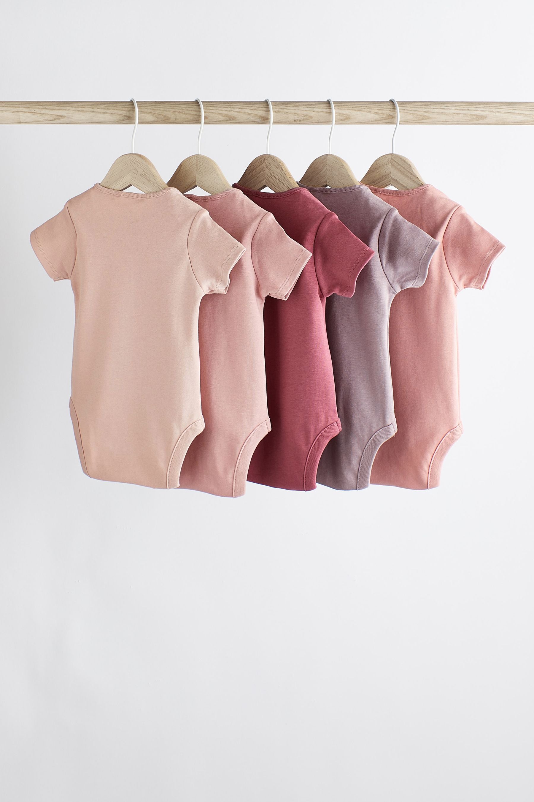 Pink 5 Pack Short Sleeve Baby Bodysuits