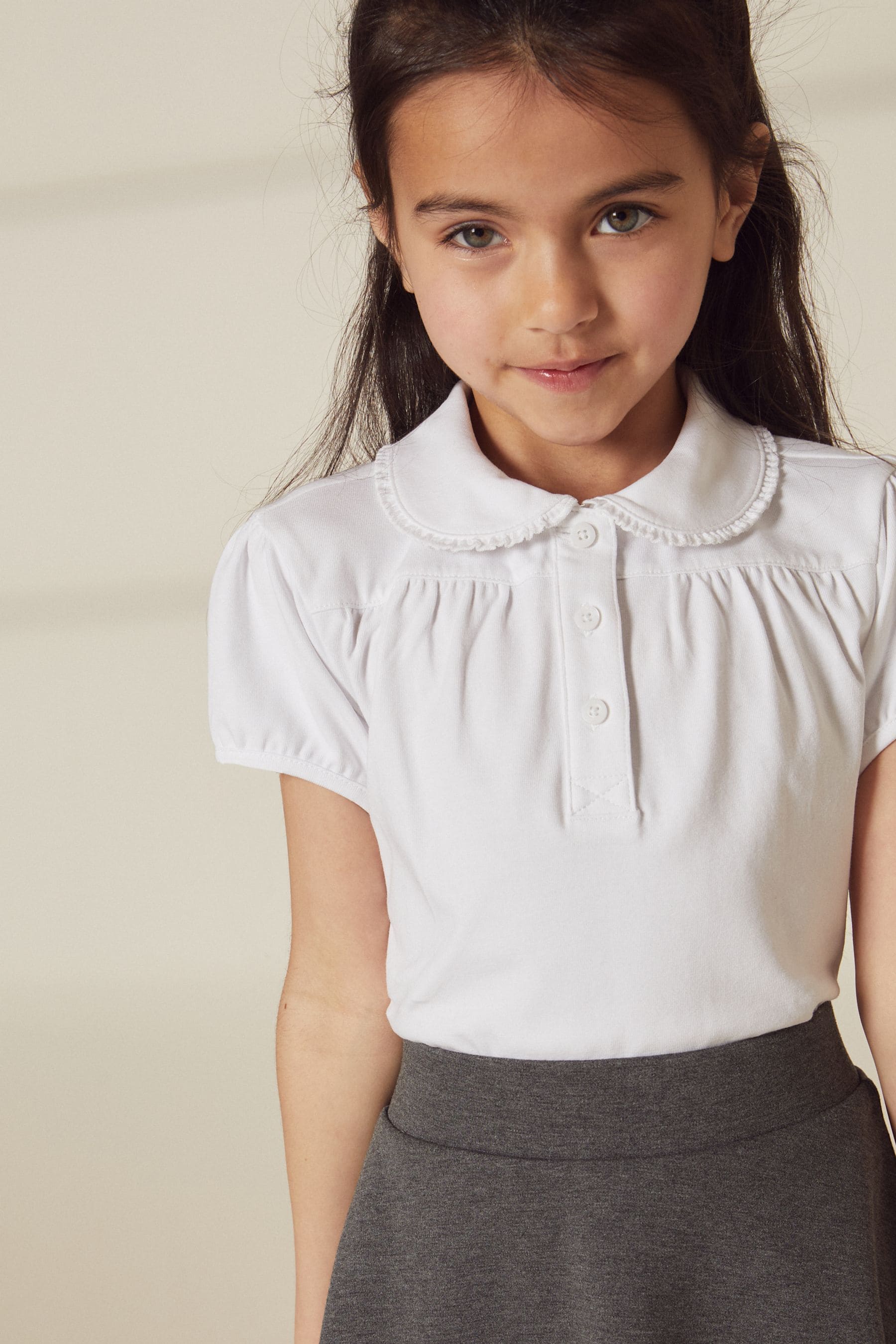 White Cotton Stretch Pretty Collar School Jersey Top (3-14yrs)