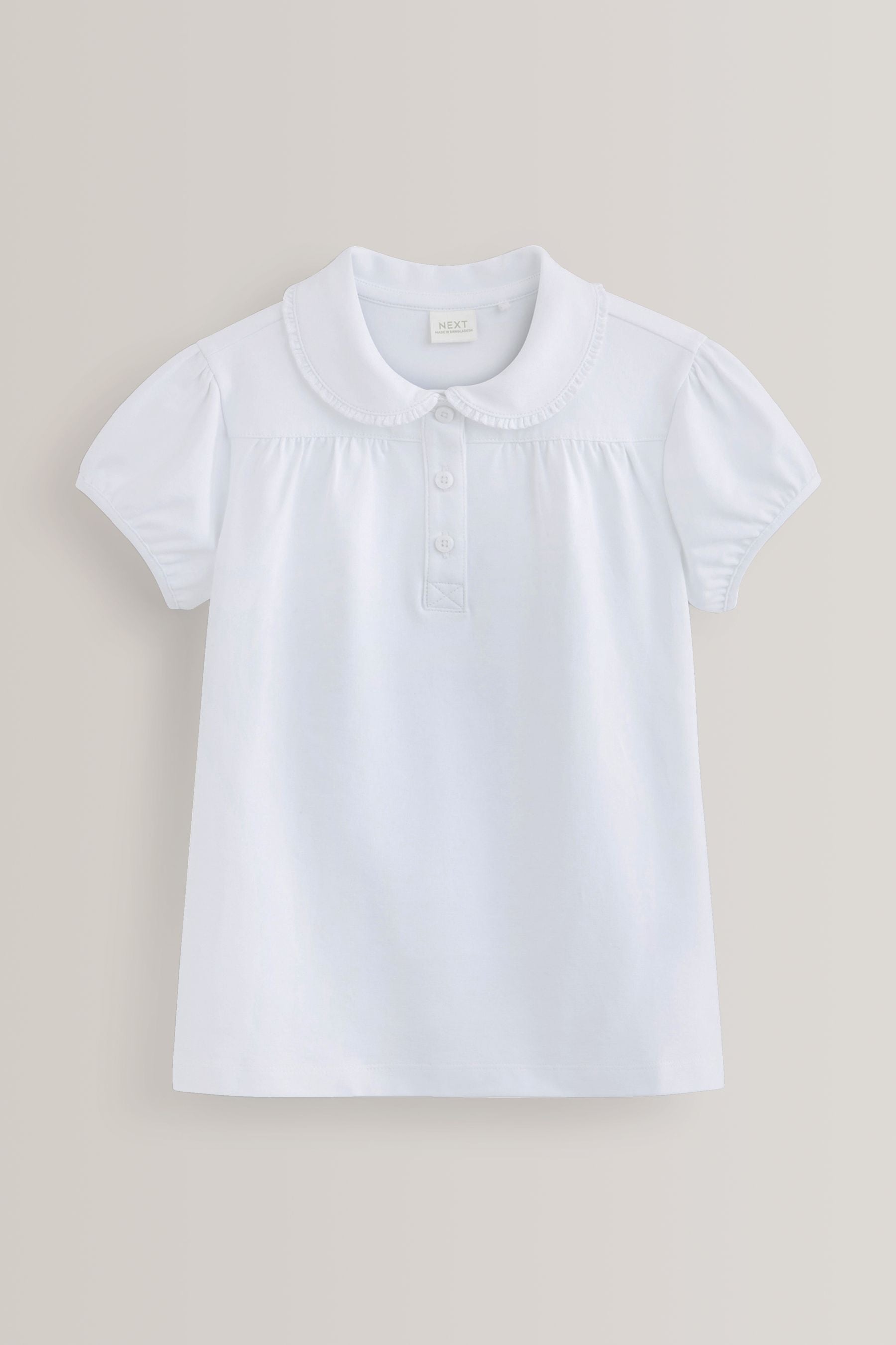 White Cotton Stretch Pretty Collar School Jersey Top (3-14yrs)