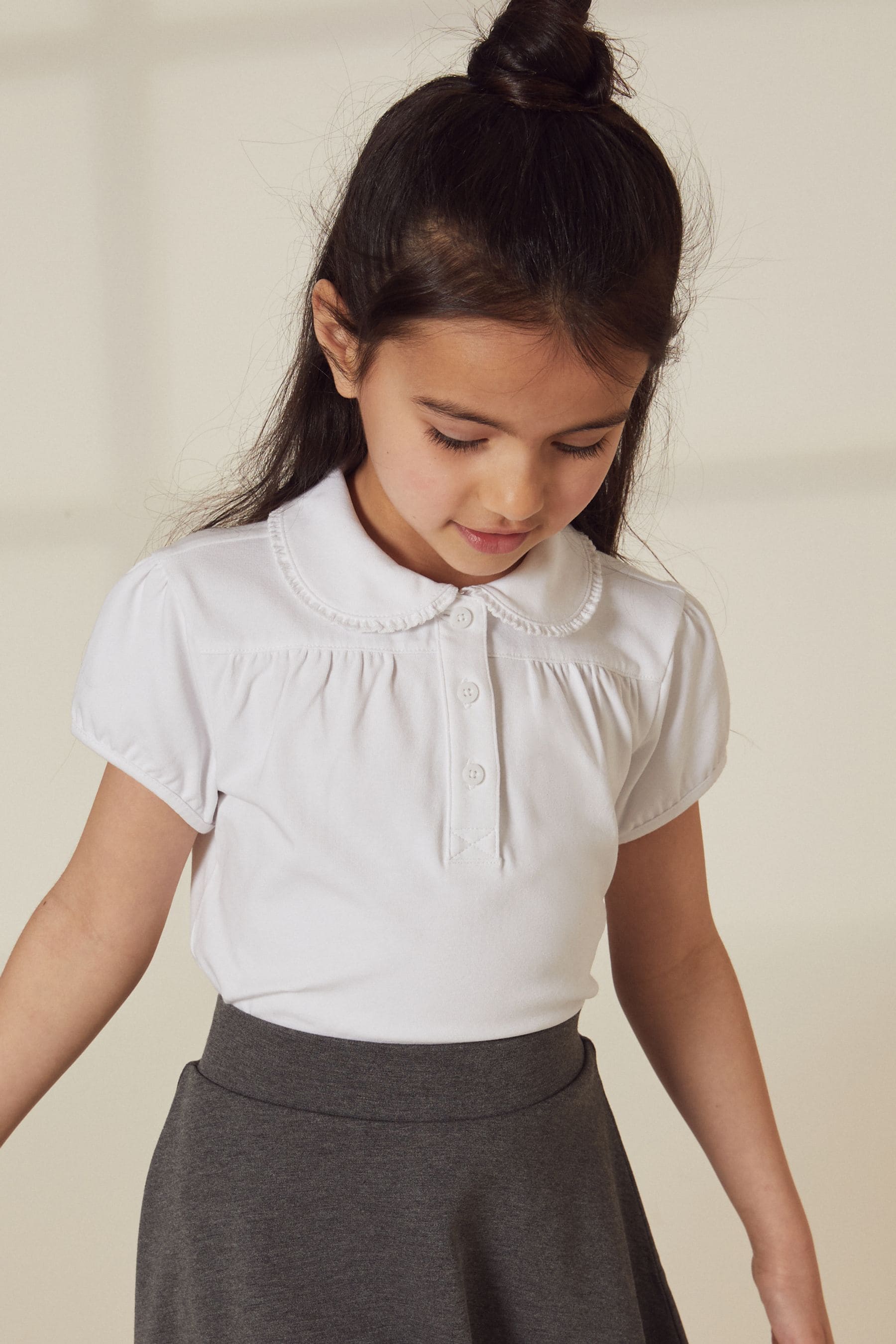 White Cotton Stretch Pretty Collar School Jersey Top (3-14yrs)