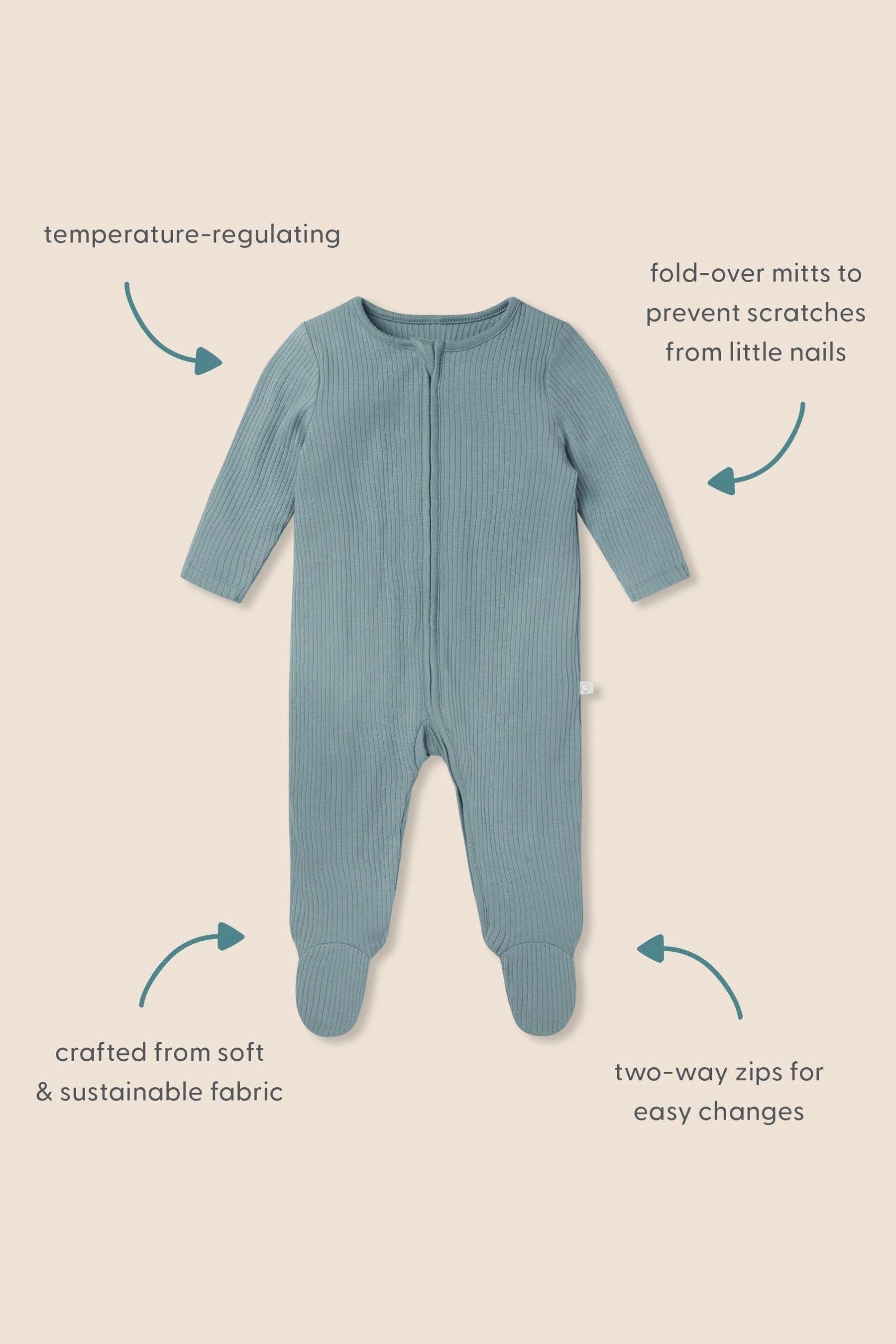 Mori Organic Cotton & Bamboo Clever Zip Up Sleepsuit