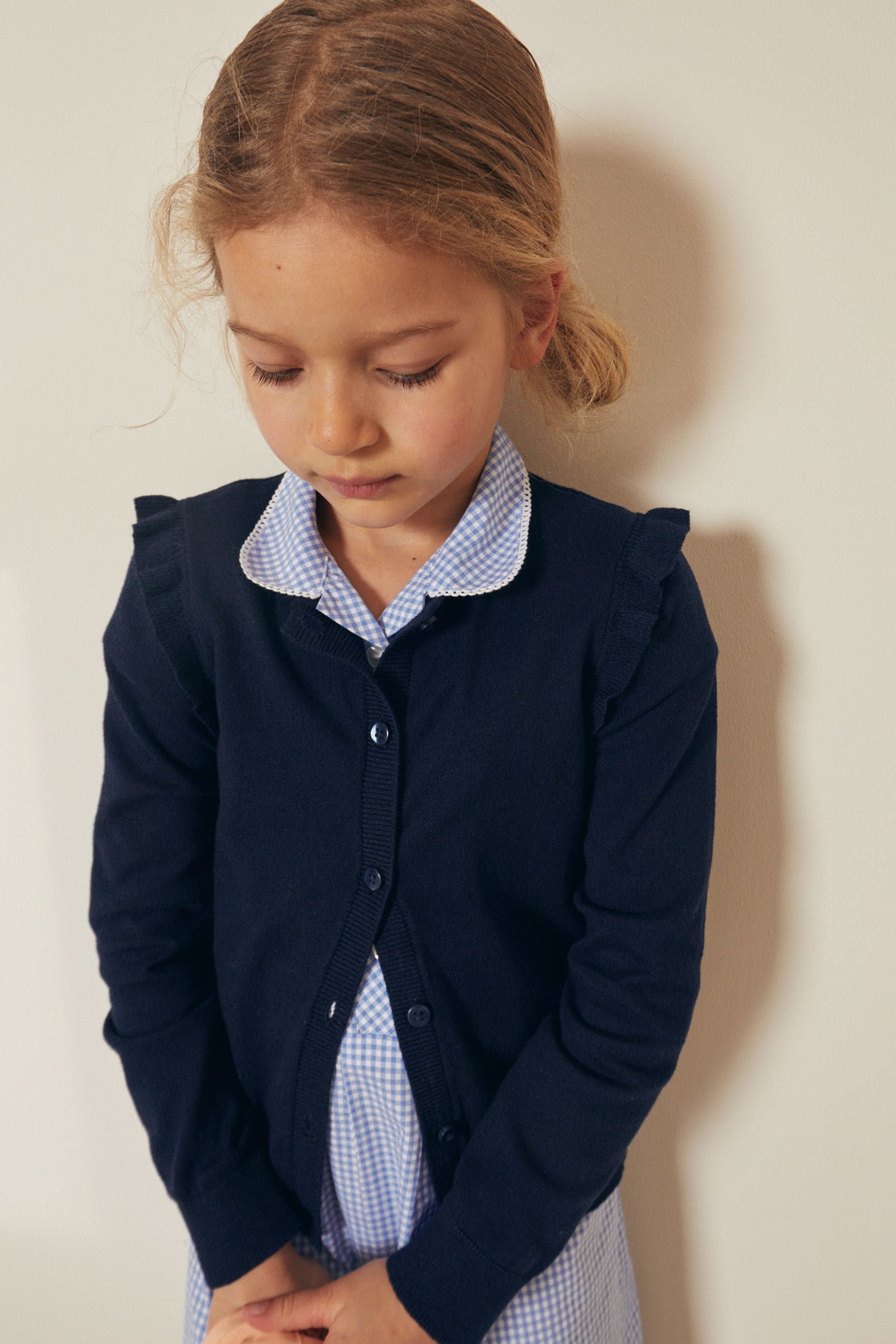 Navy Blue Cotton Rich Frill Shoulder School Cardigan (3-16yrs)