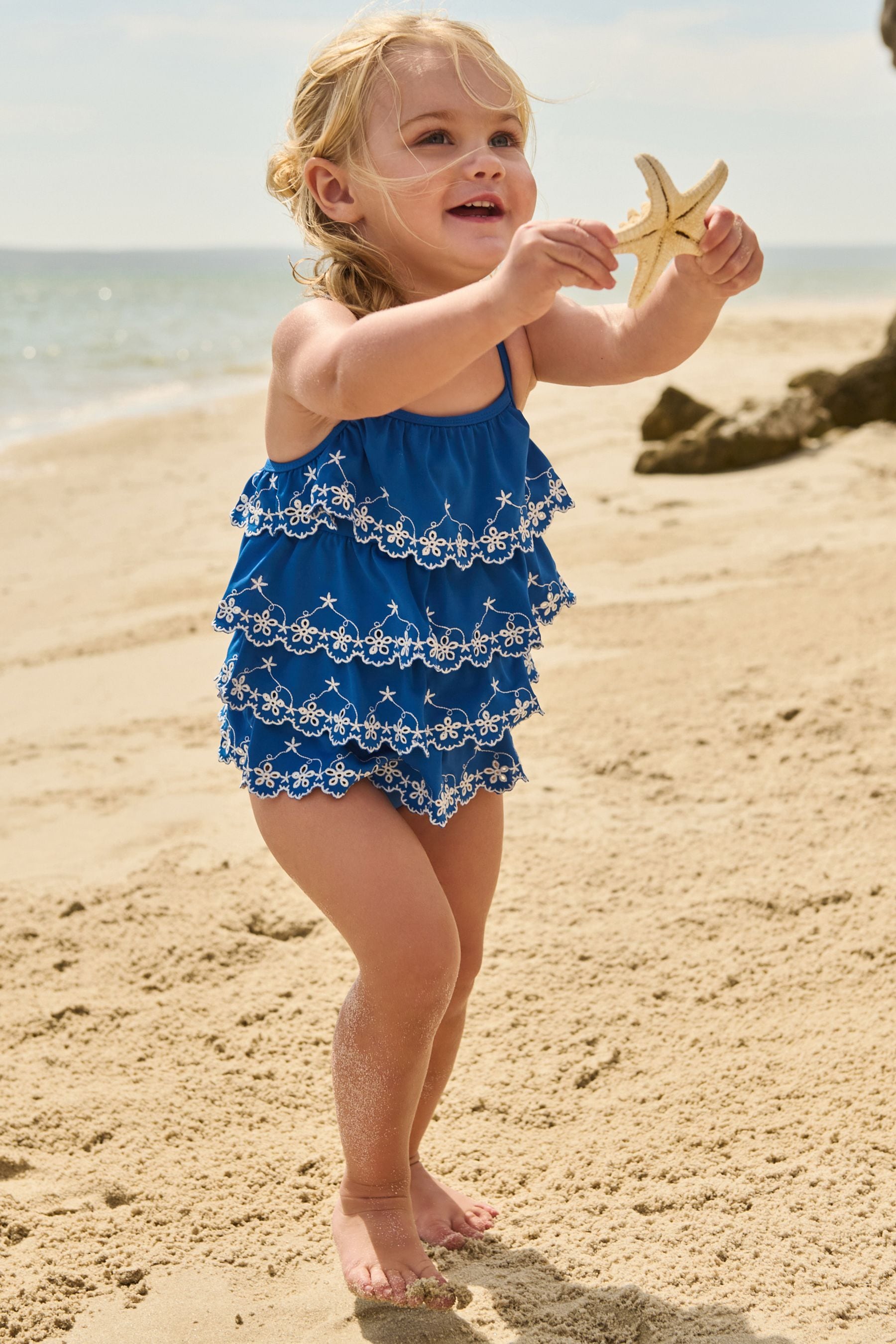 Blue Broderie Ruffle Swimsuit (3mths-7yrs)