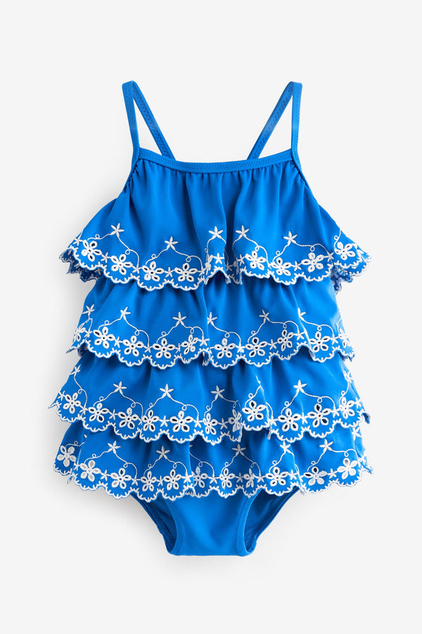 Blue Broderie Ruffle Swimsuit (3mths-7yrs)