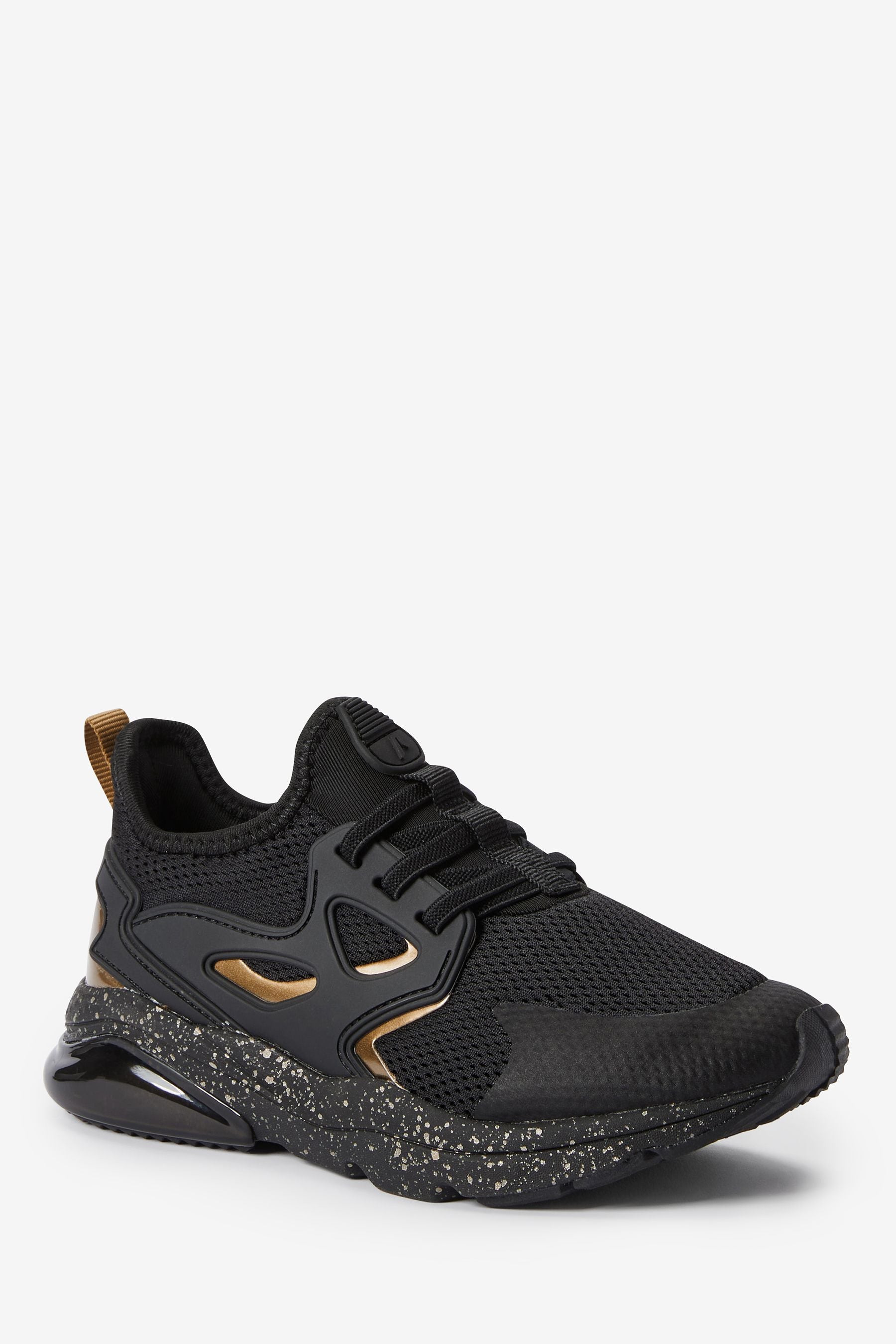 Black/Gold Elastic Lace Trainers