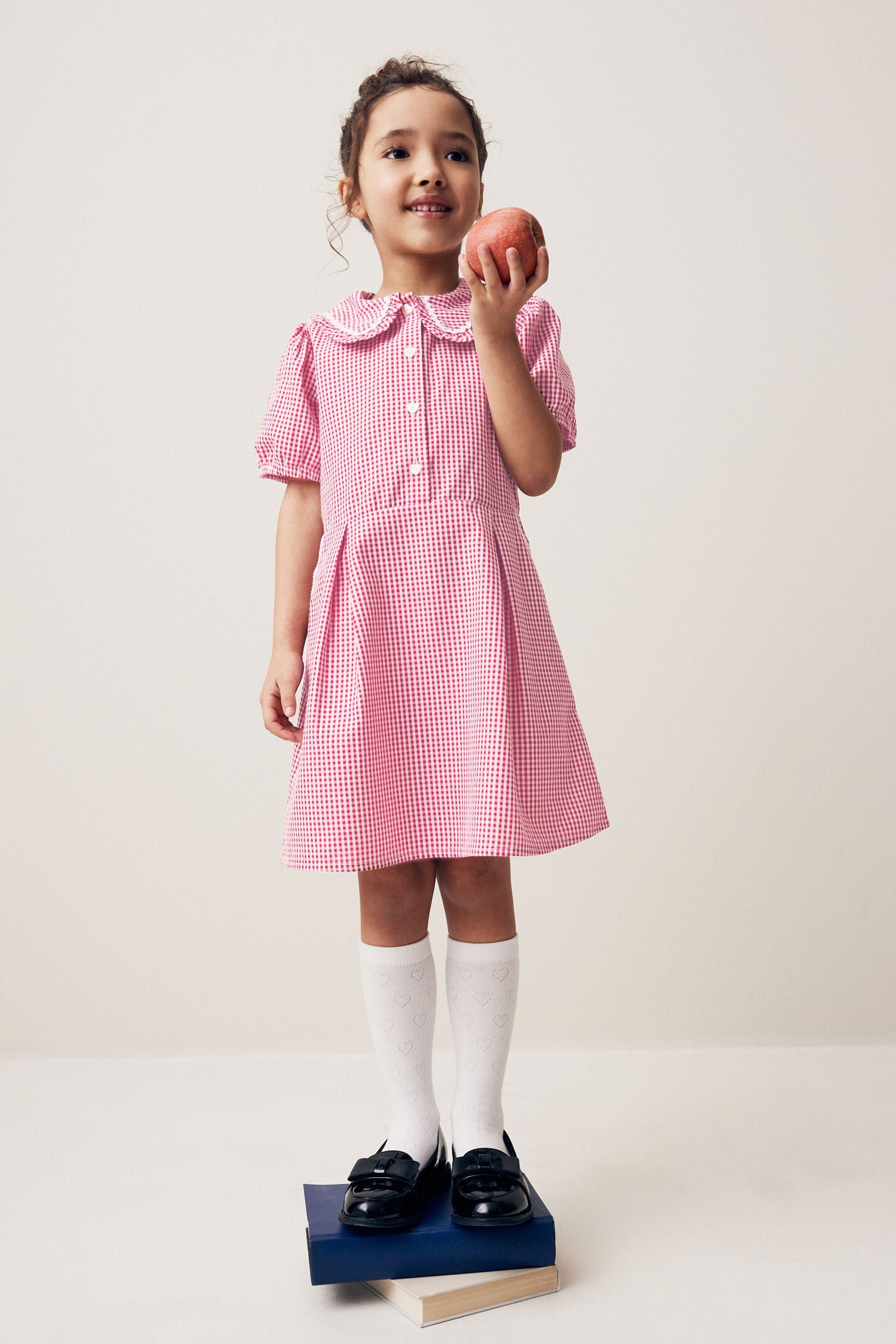 Red Cotton Rich School Gingham Pretty Collar Dress (3-14yrs)