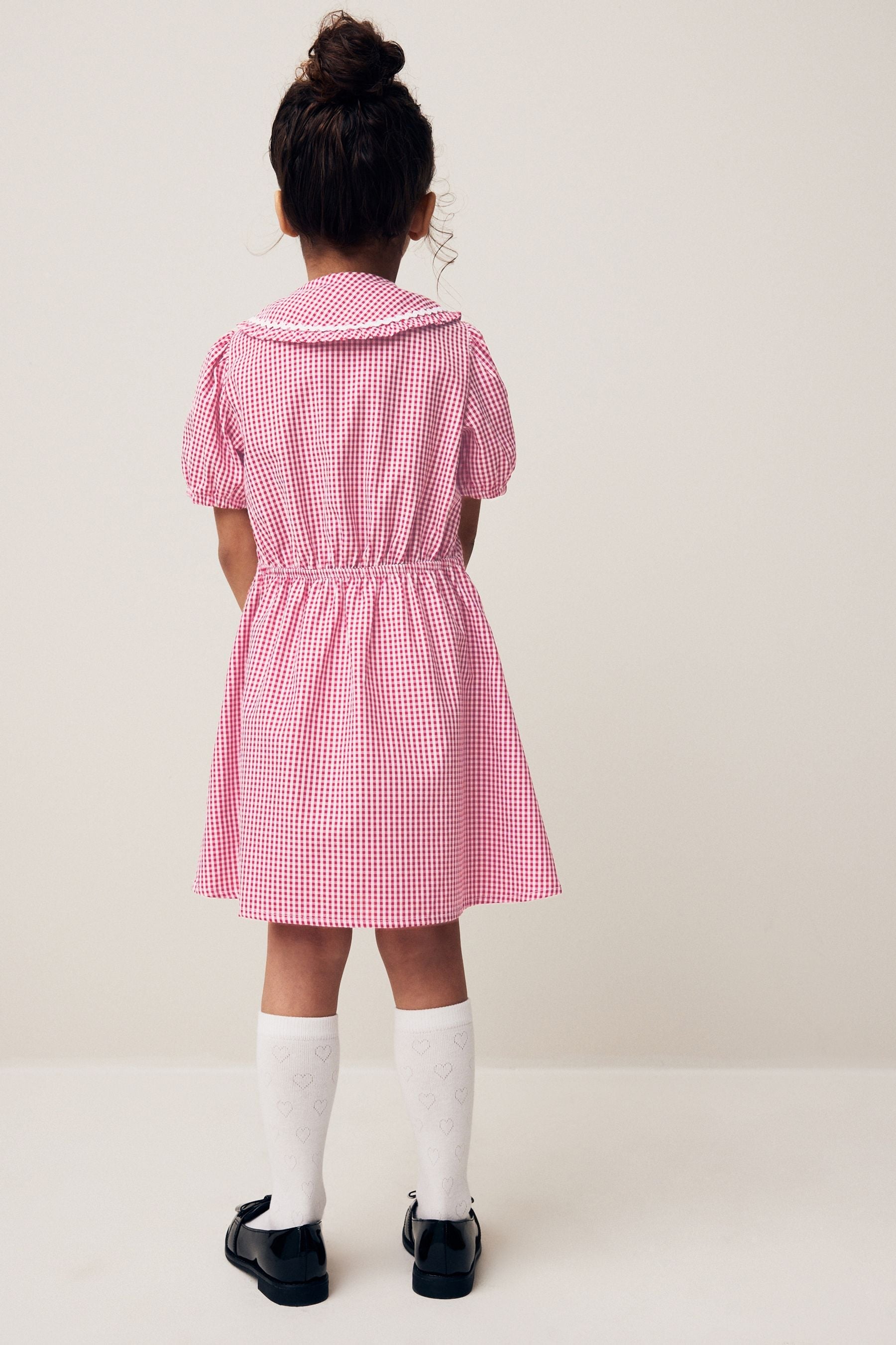 Red Cotton Rich School Gingham Pretty Collar Dress (3-14yrs)